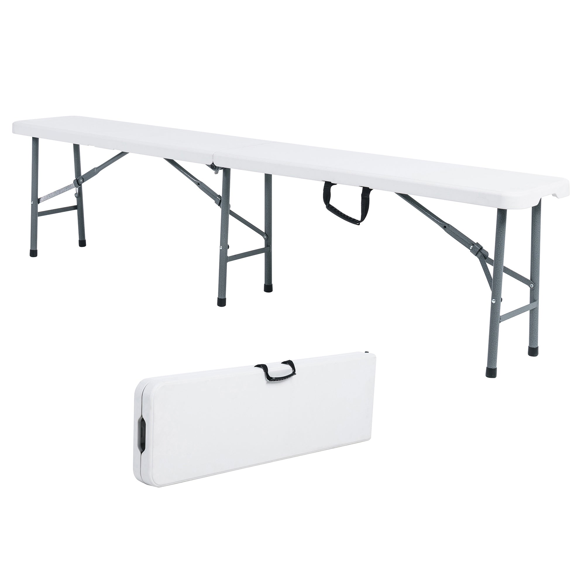 Peakform Compact Outdoor Folding Centerfold Bench, 6 Foot, Steel Frame, White - VMInnovations