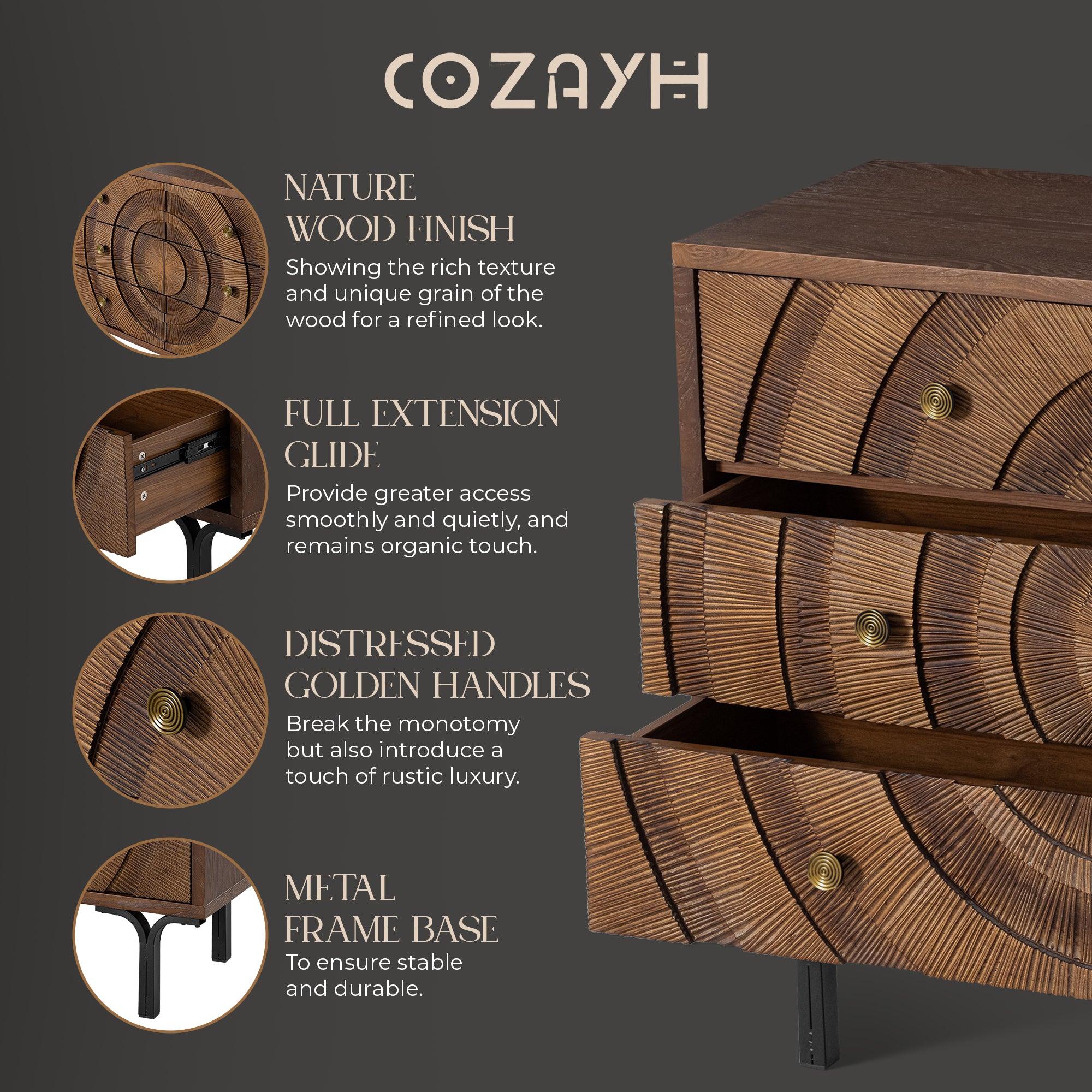 Aoikax Farmhouse 6-Drawer Dresser, Wooden Storage Chest with Circle Pattern - VMInnovations