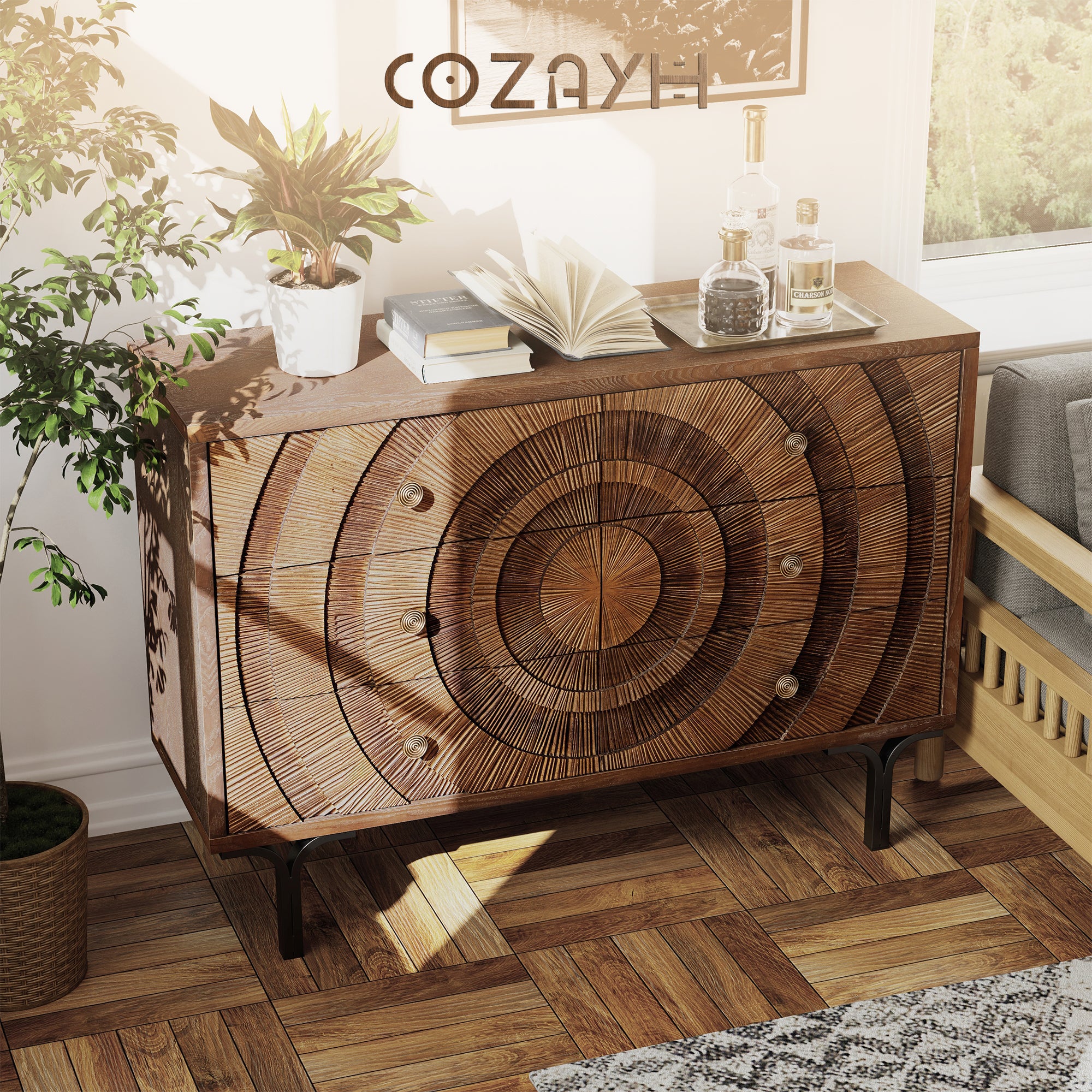 Aoikax Farmhouse 6-Drawer Dresser, Wooden Storage Chest with Circle Pattern - VMInnovations