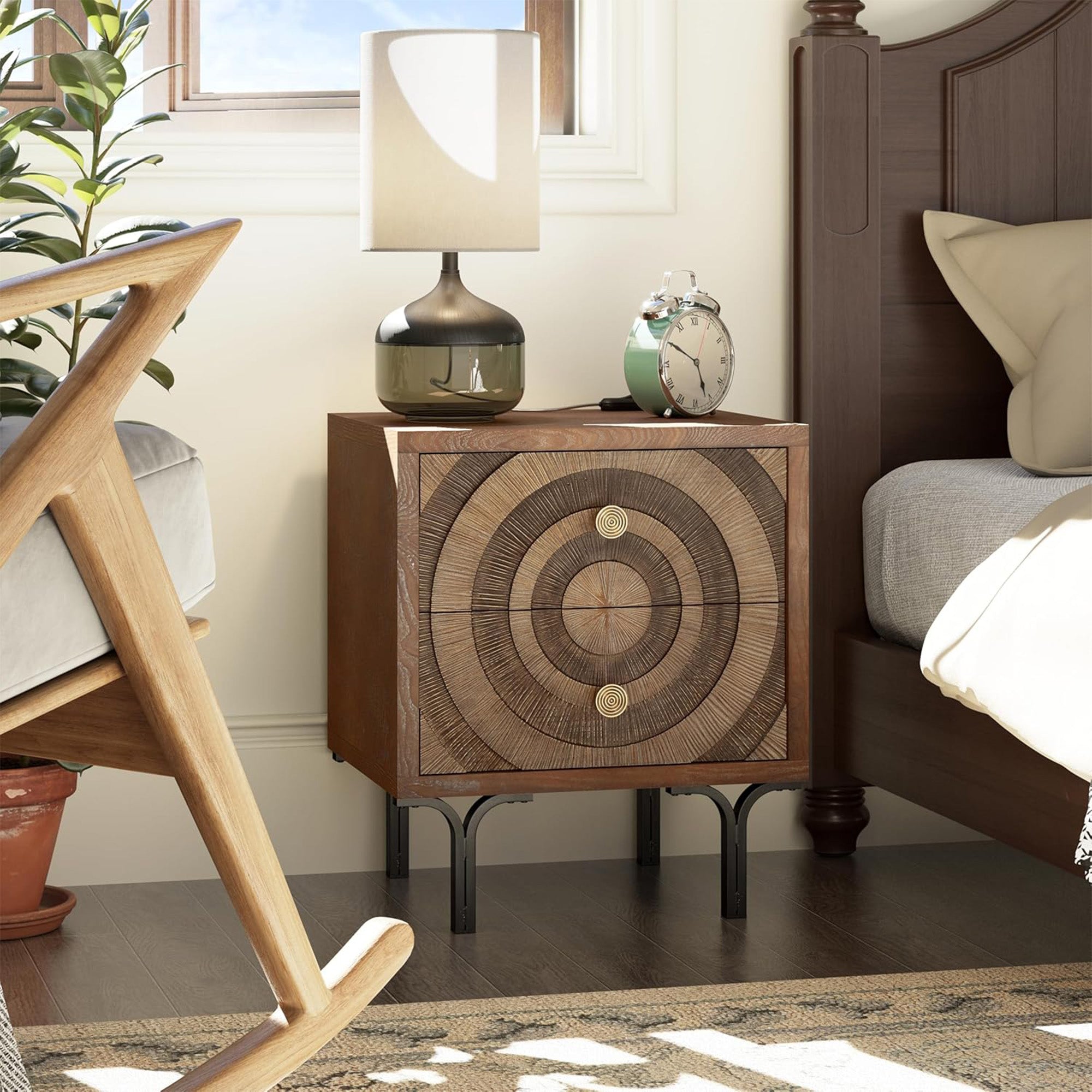 Aoikax Farmhouse 2-Drawer Dresser, Wooden Storage Chest with Circle Pattern