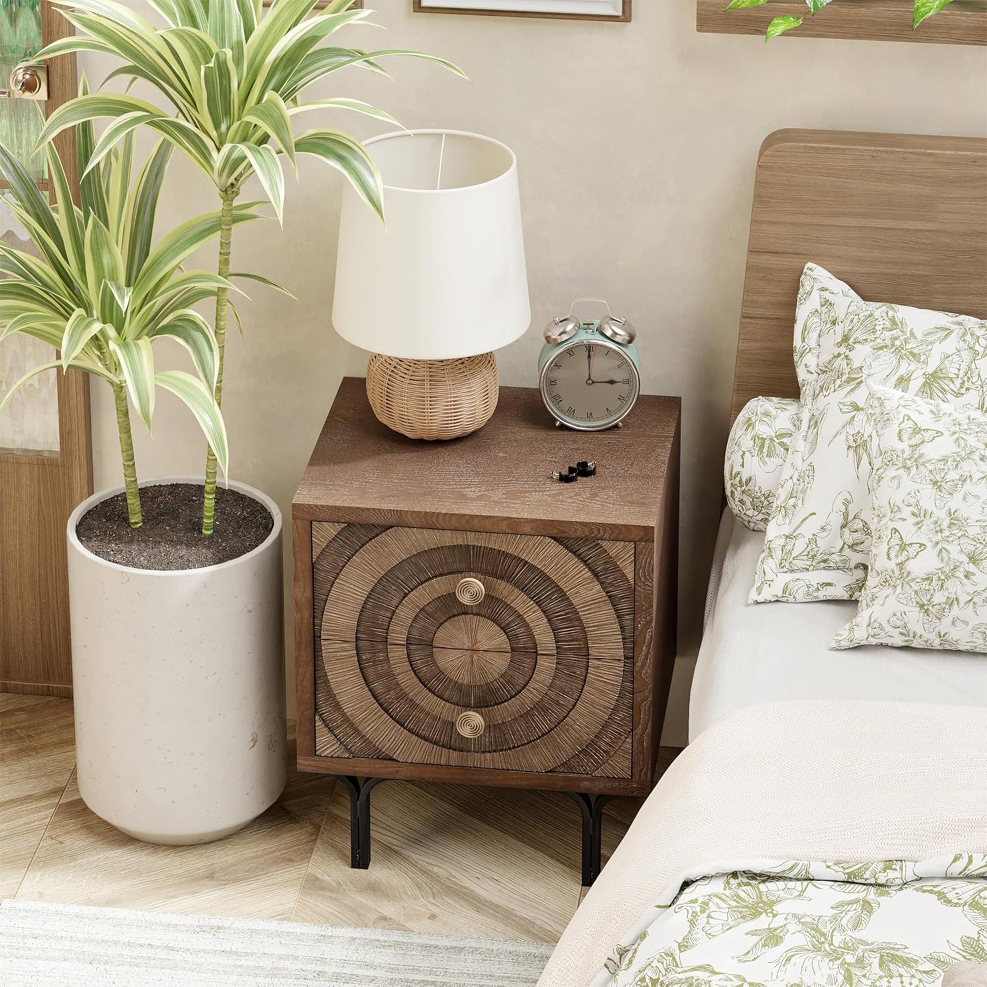Aoikax Farmhouse 2-Drawer Dresser, Wooden Storage Chest with Circle Pattern