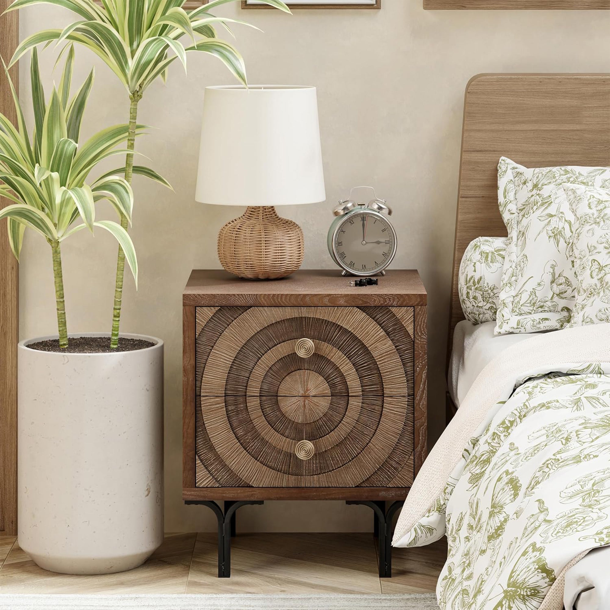 Aoikax Farmhouse 2-Drawer Dresser, Wooden Storage Chest with Circle Pattern