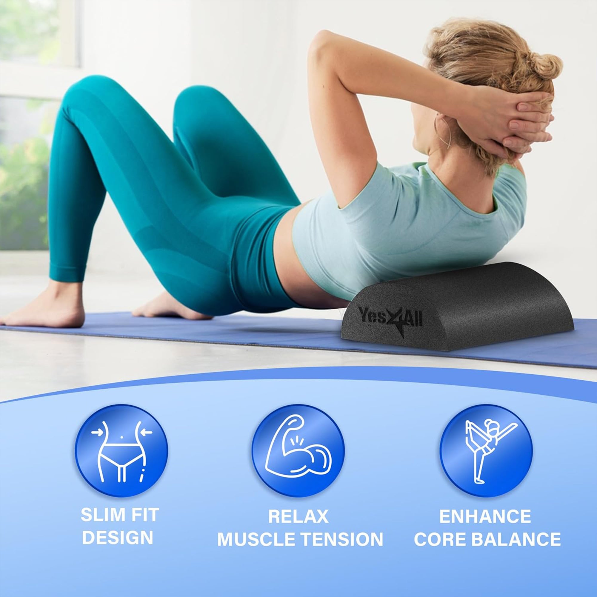 Yes4All Medium Firm Half Round Foam Roller for Massage & Exercise, 36 In (Used)