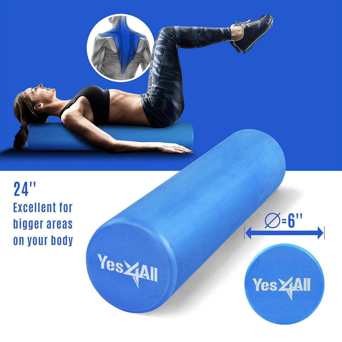 Yes4All EVA Firm Foam Round Back Roller for Pilates, Exercise or Yoga (Open Box)