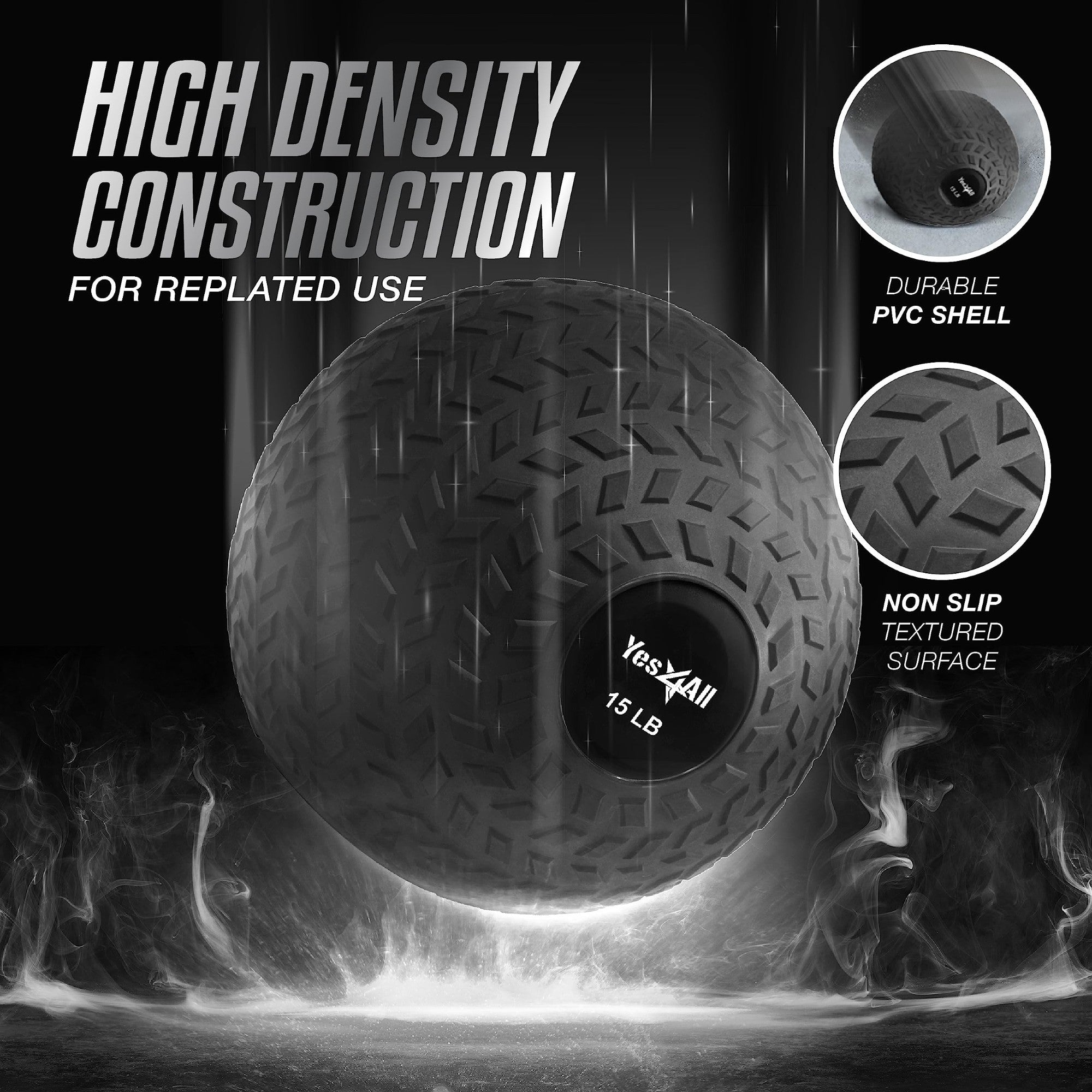 Yes4All 15Lb Slam Ball, Durable Sand Filled Workout Weight Ball, (Open Box) - VMInnovations