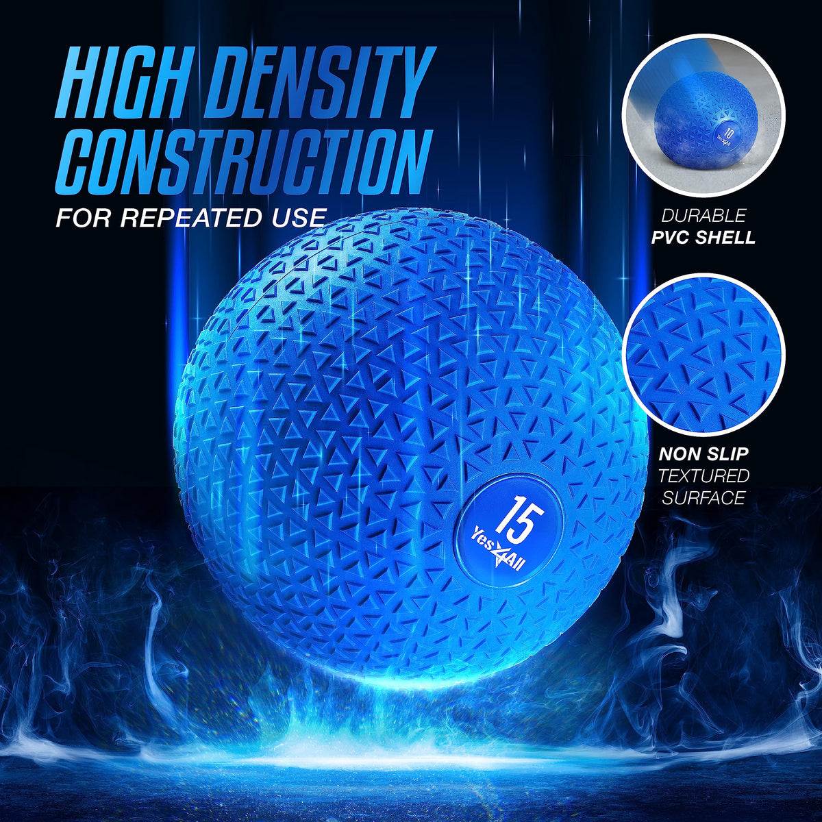 Yes4All 15Lb Slam Ball, Durable Sand Filled Workout Weight Ball, Blue (Open Box)