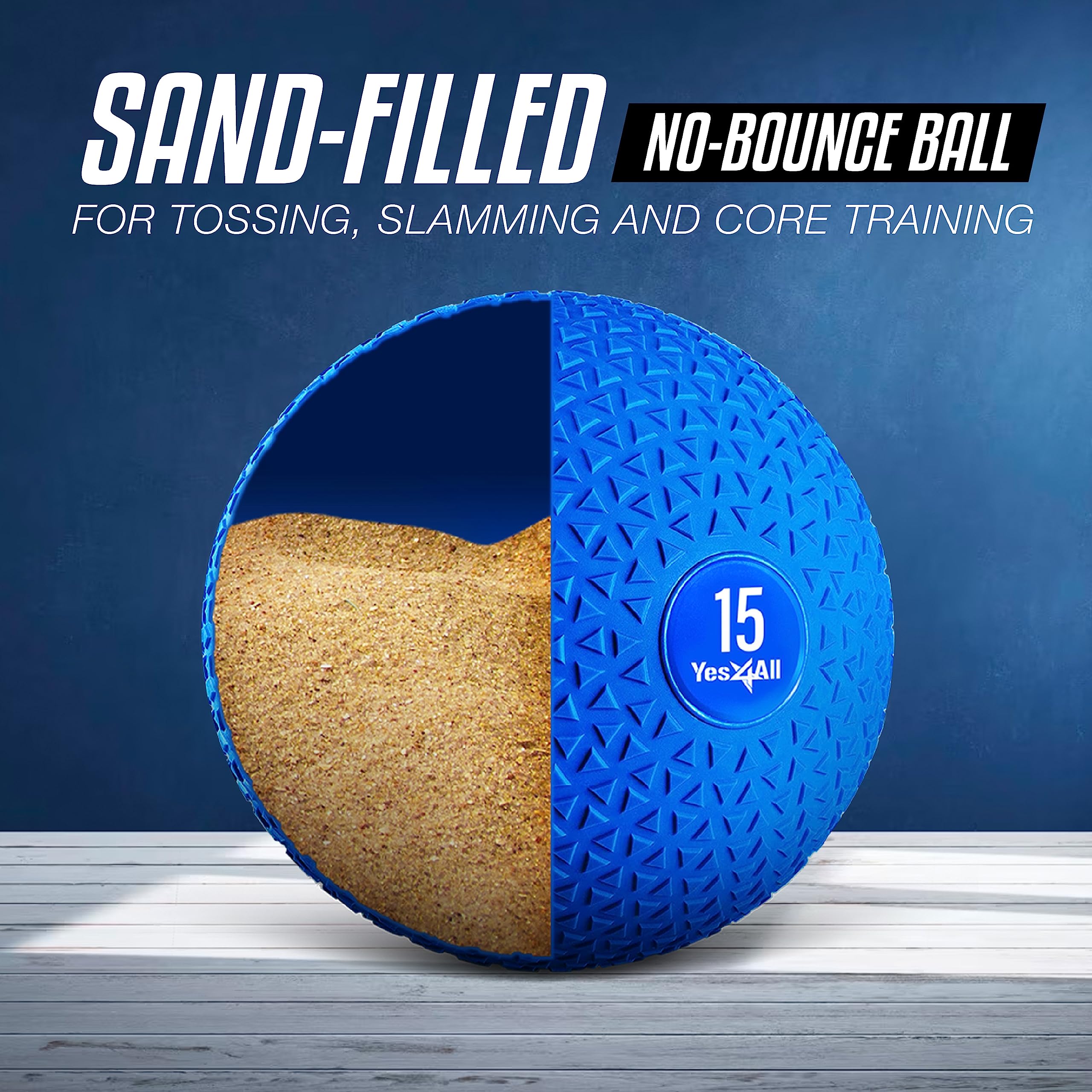 Yes4All 15Lb Slam Ball, Durable Sand Filled Workout Weight Ball, Blue (Open Box)