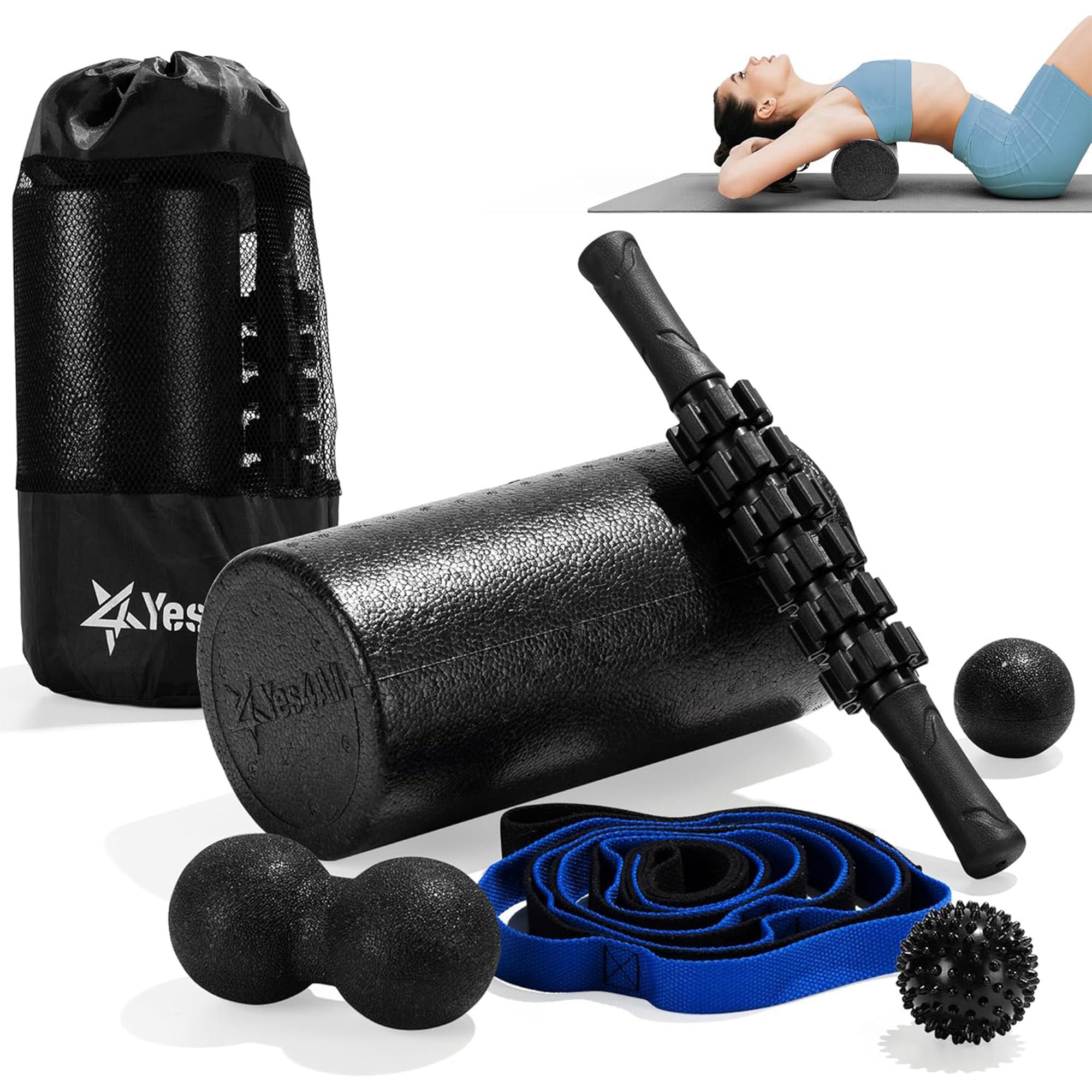 Yes4All 7-in-1 EPP Round Foam Roller Set for Pilates & Exercise,12 In (Open Box)