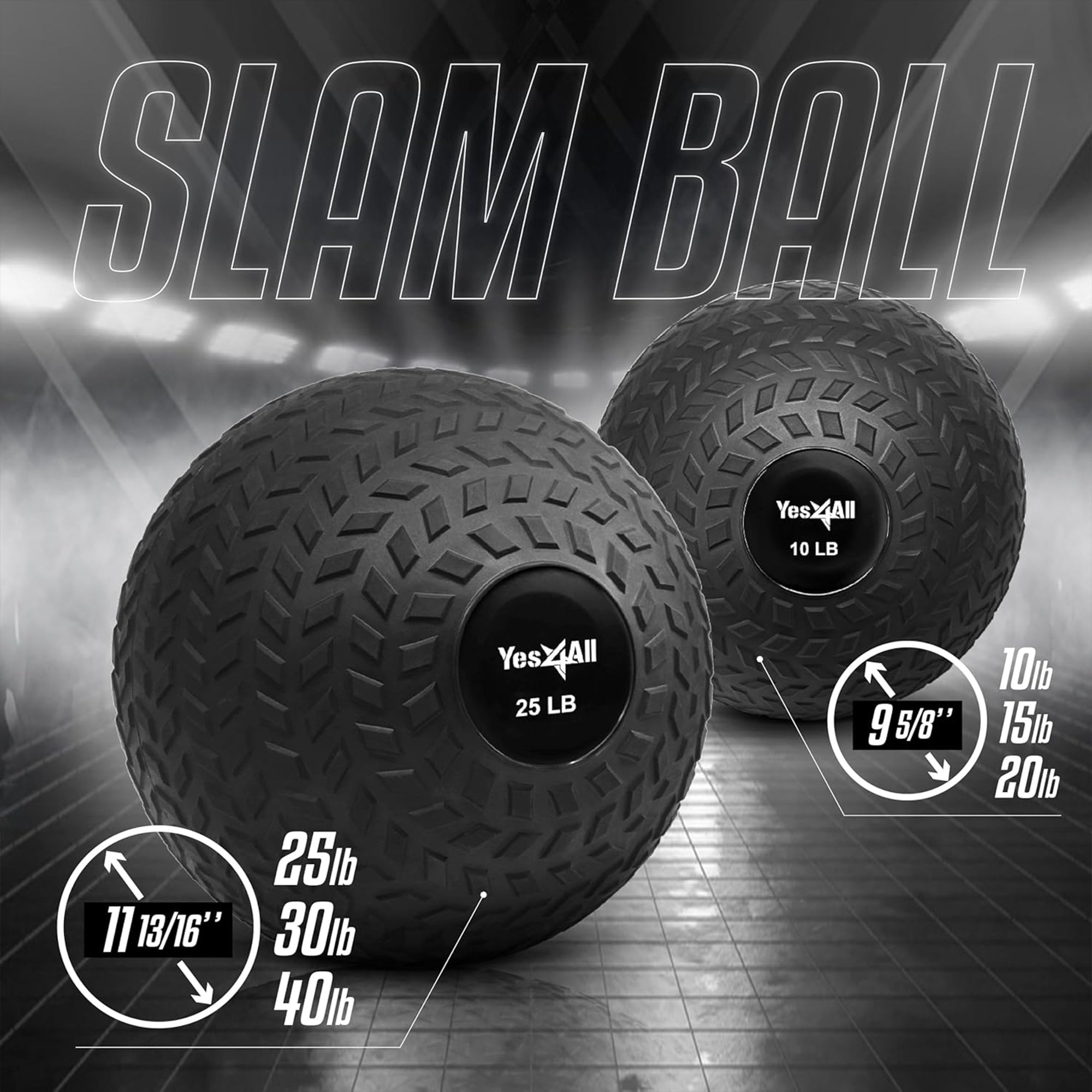 Yes4All 20Lb Slam Ball, Durable Sand Filled Workout Weight Ball, Black (Used)
