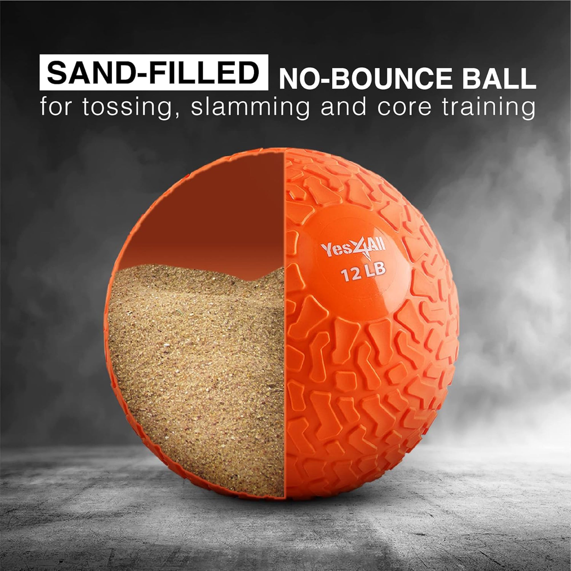 Yes4All 12Lb Slam Ball, Durable Sand Filled Workout Weight Ball, (Open Box)