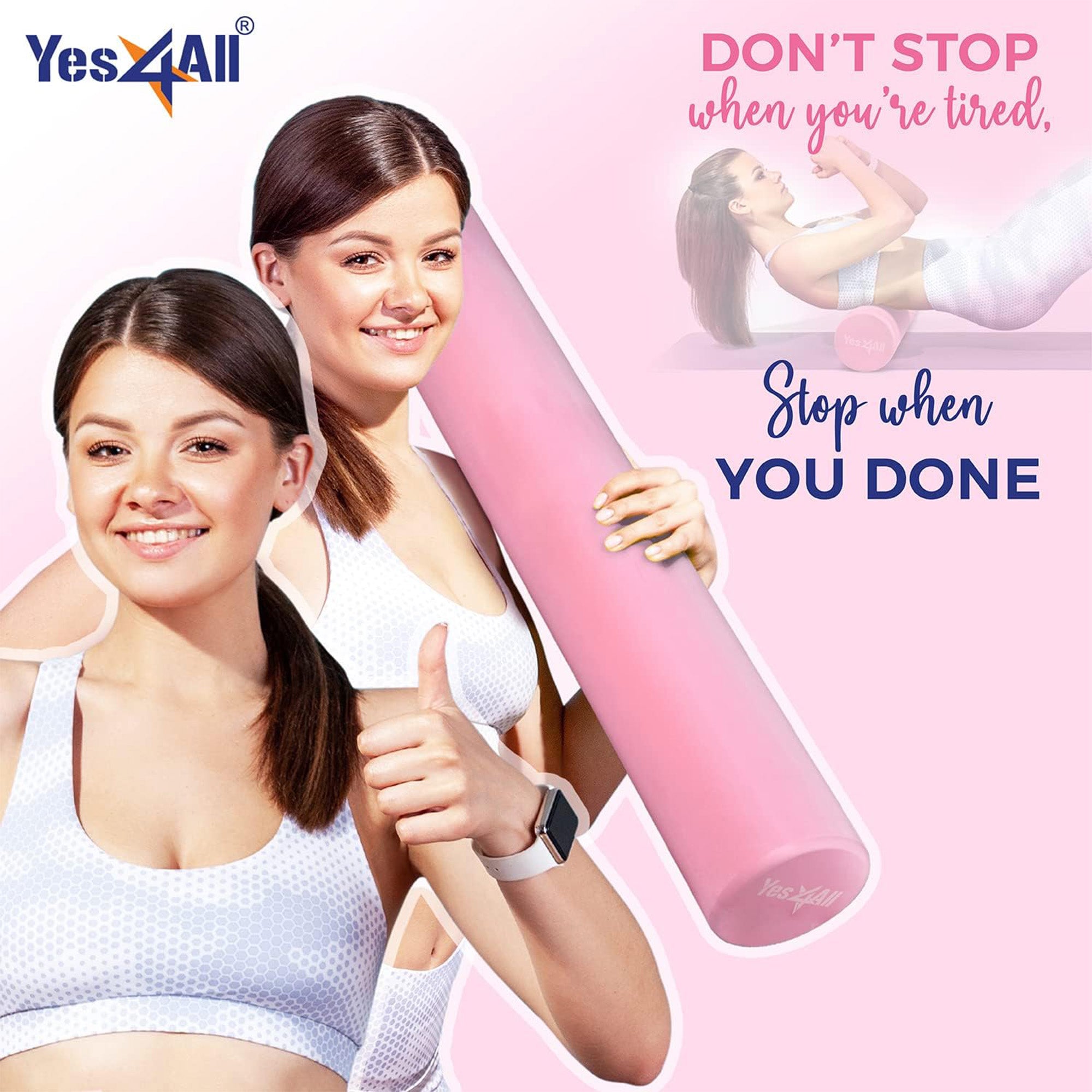 Yes4All EVA Firm Foam Round Back Roller for Pilates, Exercise or Yoga, 36", Pink - VMInnovations