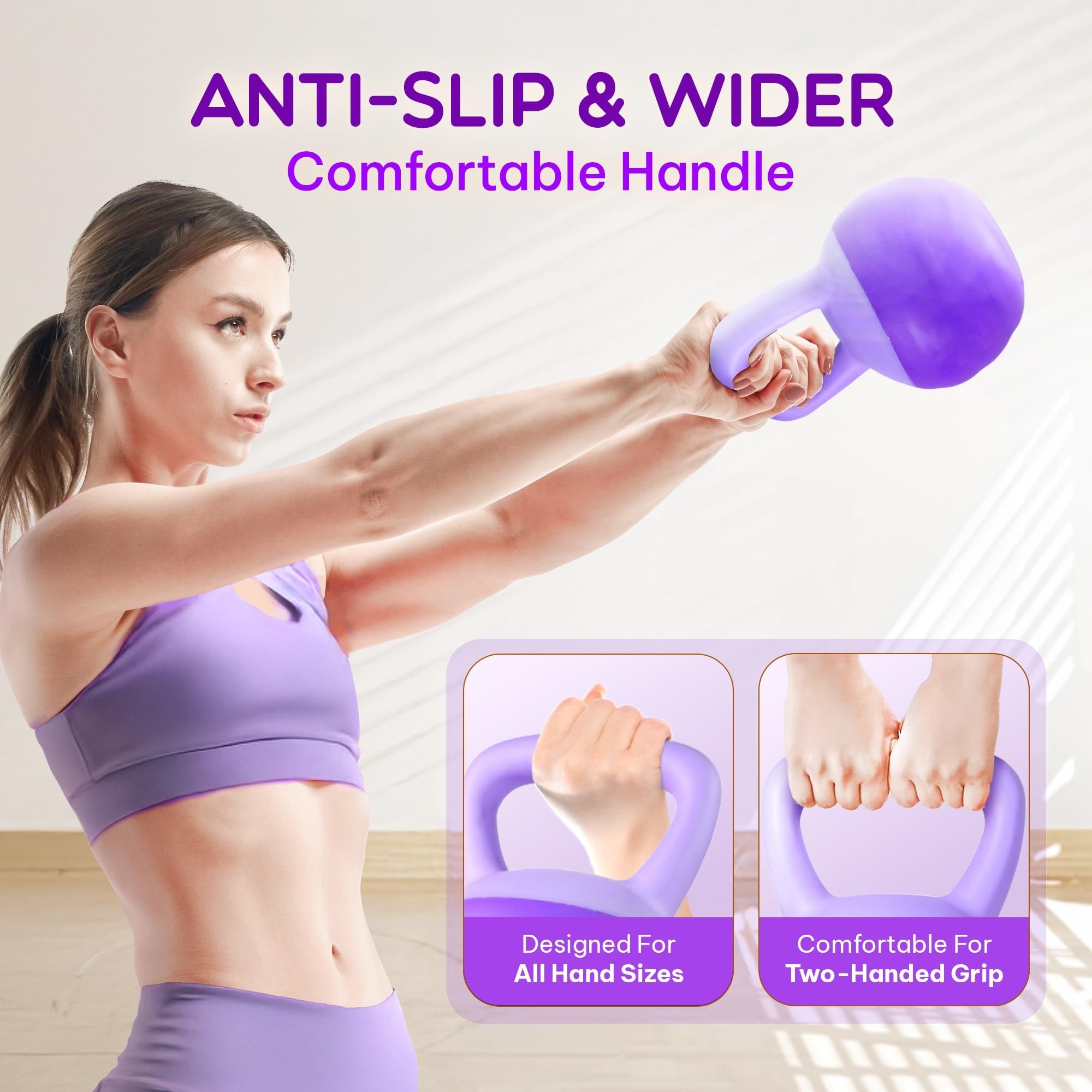 Yes4All 15 Pound Kettlebell, Single Soft Vinyl Home Gym Hand Weight, Purple - VMInnovations