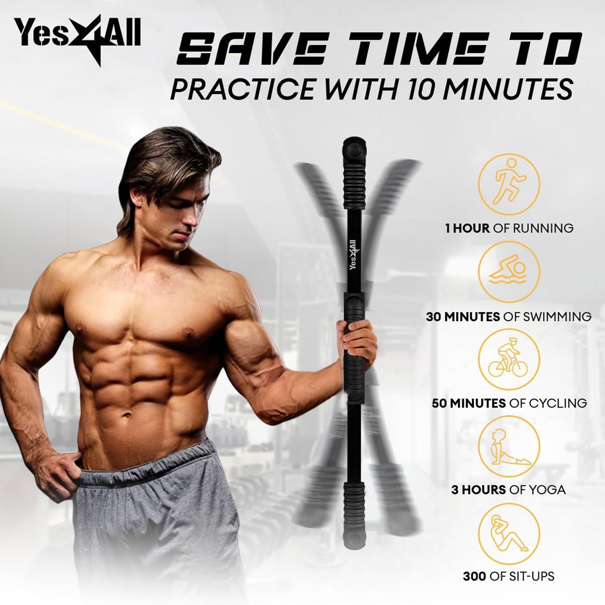 Yes4All Flex Bar, Elastic Fitness Vibration Fitness Bar for Muscle Strength (Used) - VMInnovations
