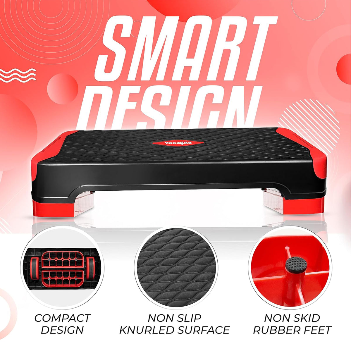 Yes4All 2-in-1 Adjustable Aerobic Step Platform, Fitness Exercise Stepper, Red - VMInnovations