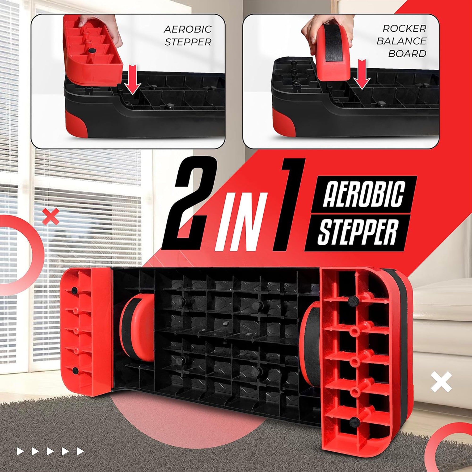 Yes4All 2-in-1 Adjustable Aerobic Step Platform, Fitness Exercise Stepper, Red - VMInnovations