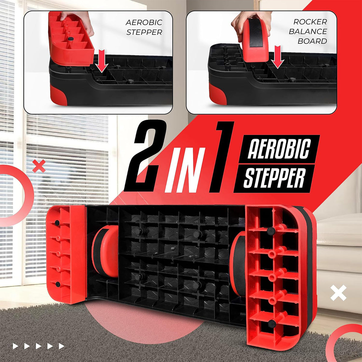 Yes4All 2-in-1 Adjustable Aerobic Step Platform, Fitness Exercise Stepper, Red - VMInnovations