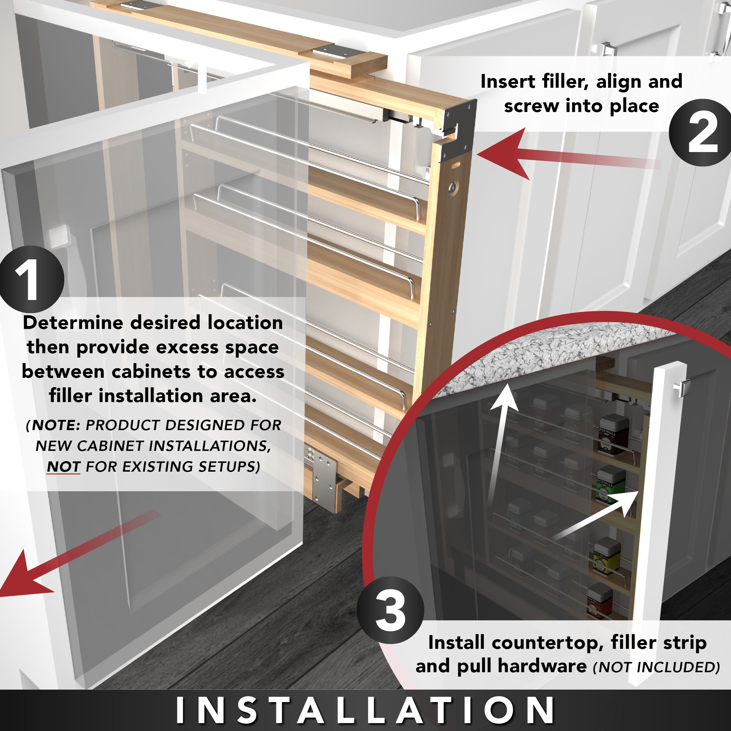 Rev-A-Shelf 3" Pullout Wall Filler w/ Soft-close, 30" Height, 432-WFBBSC30-3C