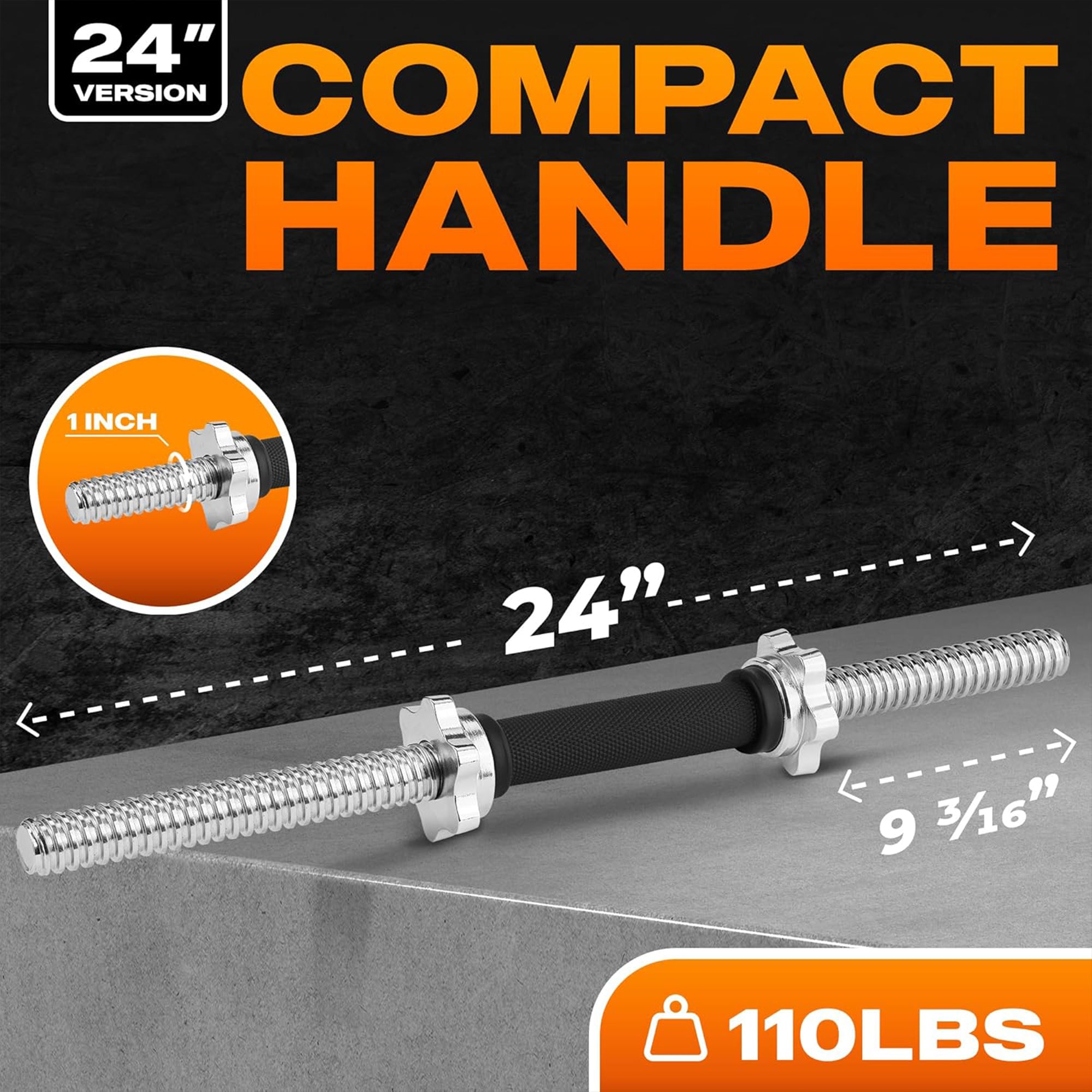 Yes4All Threaded Dumbbell Handle Set with Rubber Non-Slip Grip, 24 Inch, 2 Pack - VMInnovations