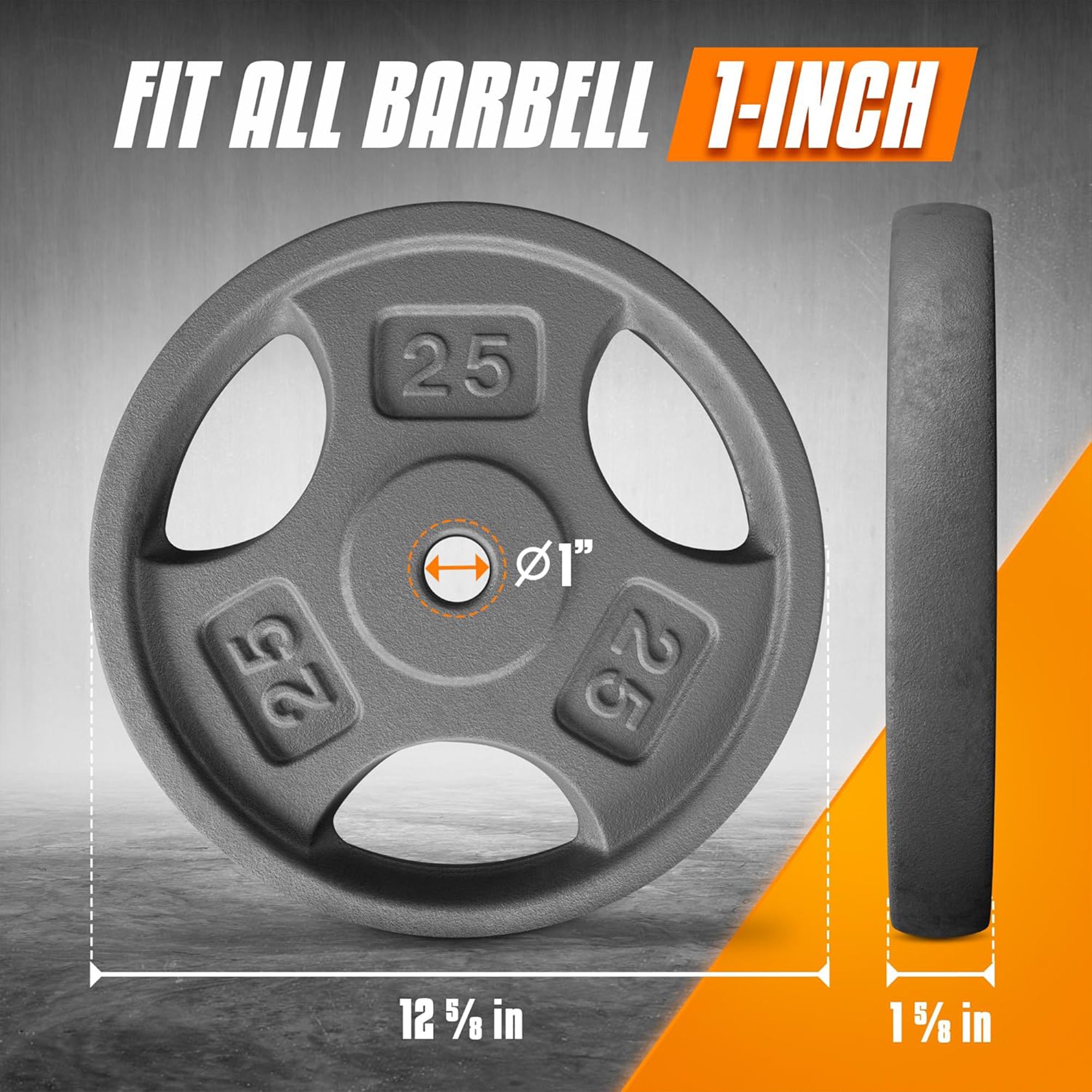 Yes4All Single Cast Iron Weight Plate with 1" Hole & Tri-Grip Handles (Open Box)
