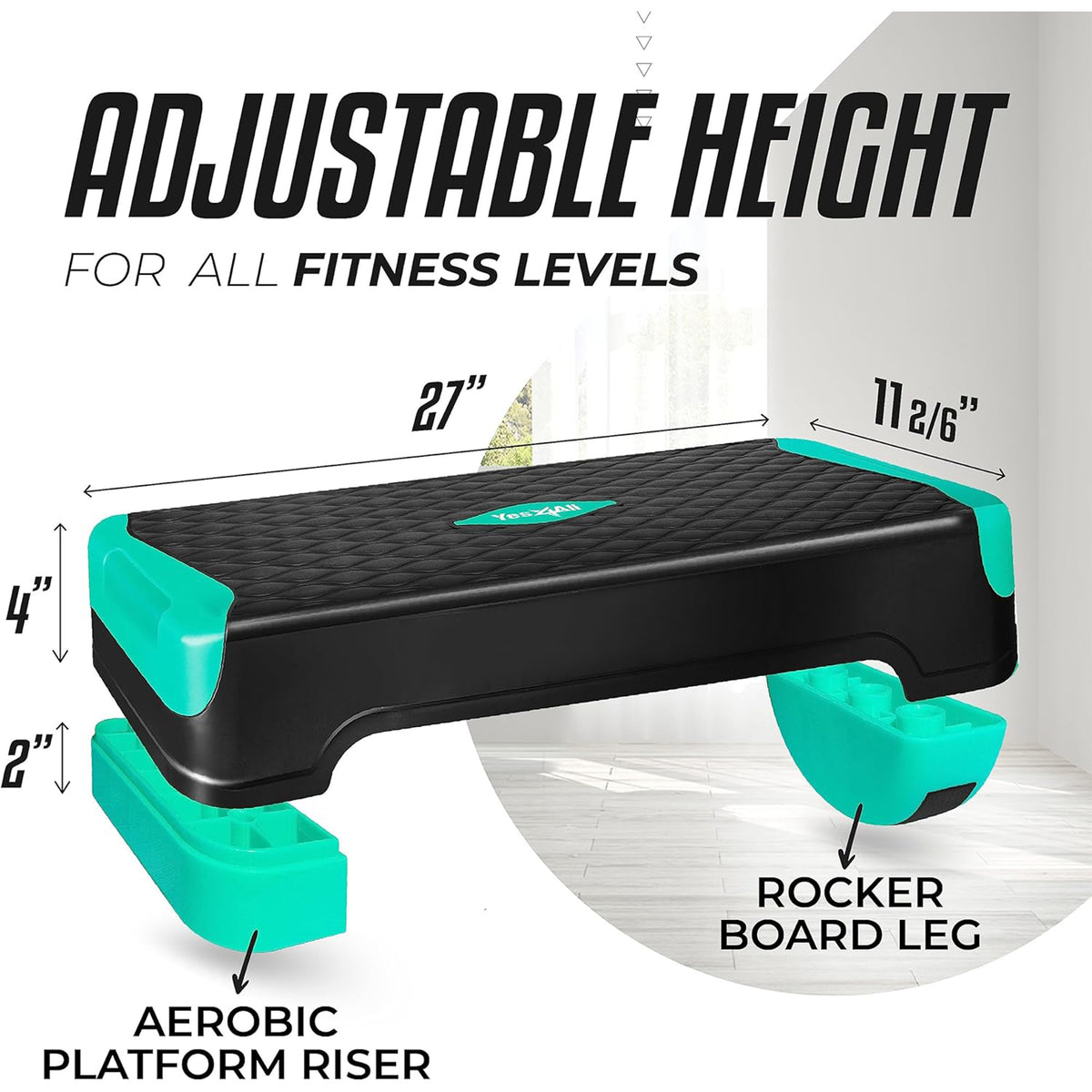 Yes4All 2-in-1 Adjustable Aerobic Step Platform, Exercise Stepper, Neo Green (Open Box)