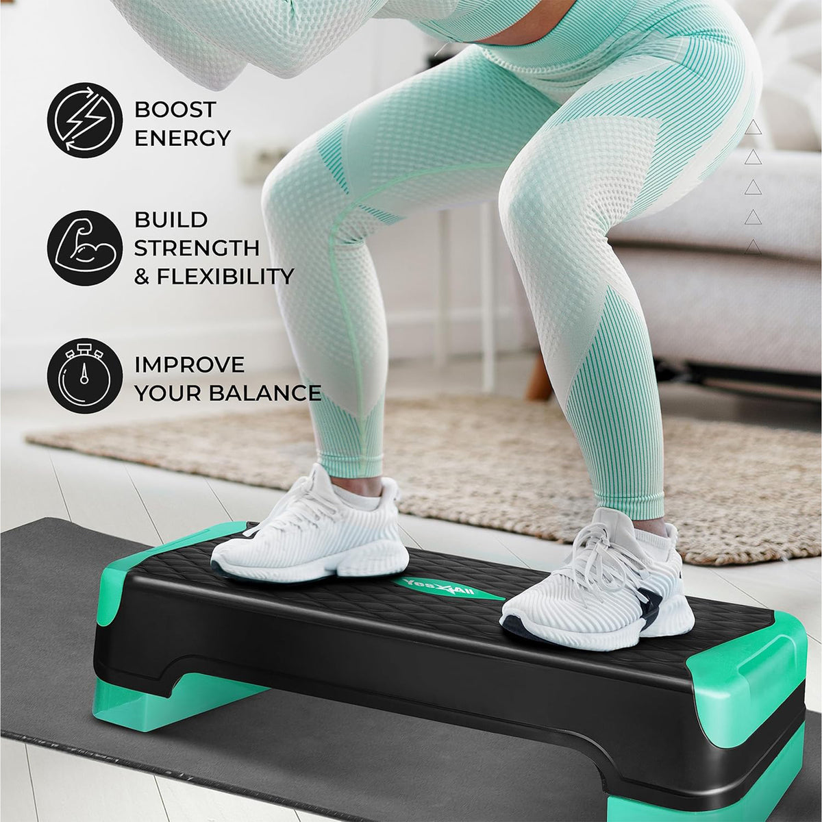 Yes4All 2-in-1 Adjustable Aerobic Step Platform, Exercise Stepper, Neo Green (Open Box)