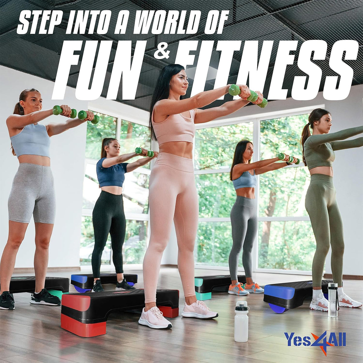 Yes4All 2-in-1 Adjustable Aerobic Step Platform, Exercise Stepper, Neo Green (Open Box)