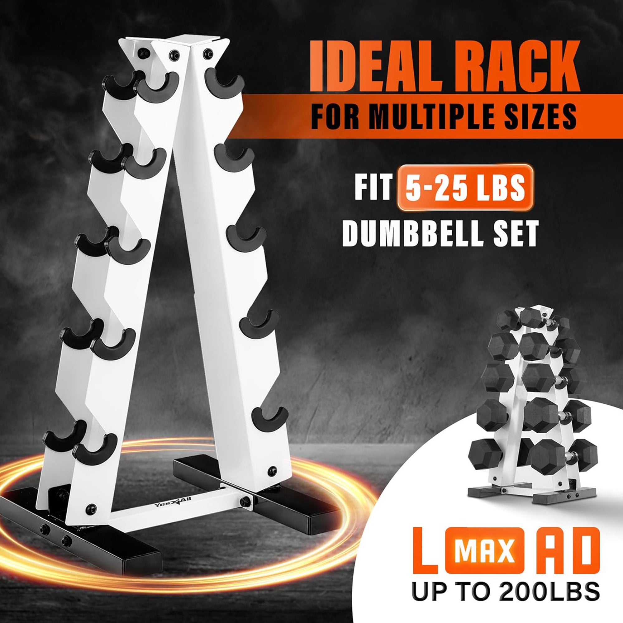 Yes4All A Frame Rack with 5 Tiers, Weight Storage, 5-25 Pound Dumbbells, White - VMInnovations