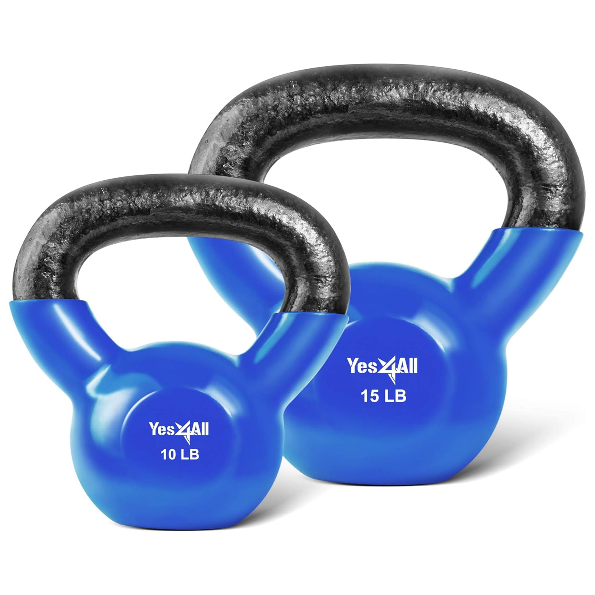 Yes4All 10 lbs & 15 lbs Kettlebell Set, Vinyl Coated Cast Iron Weights(Open Box)