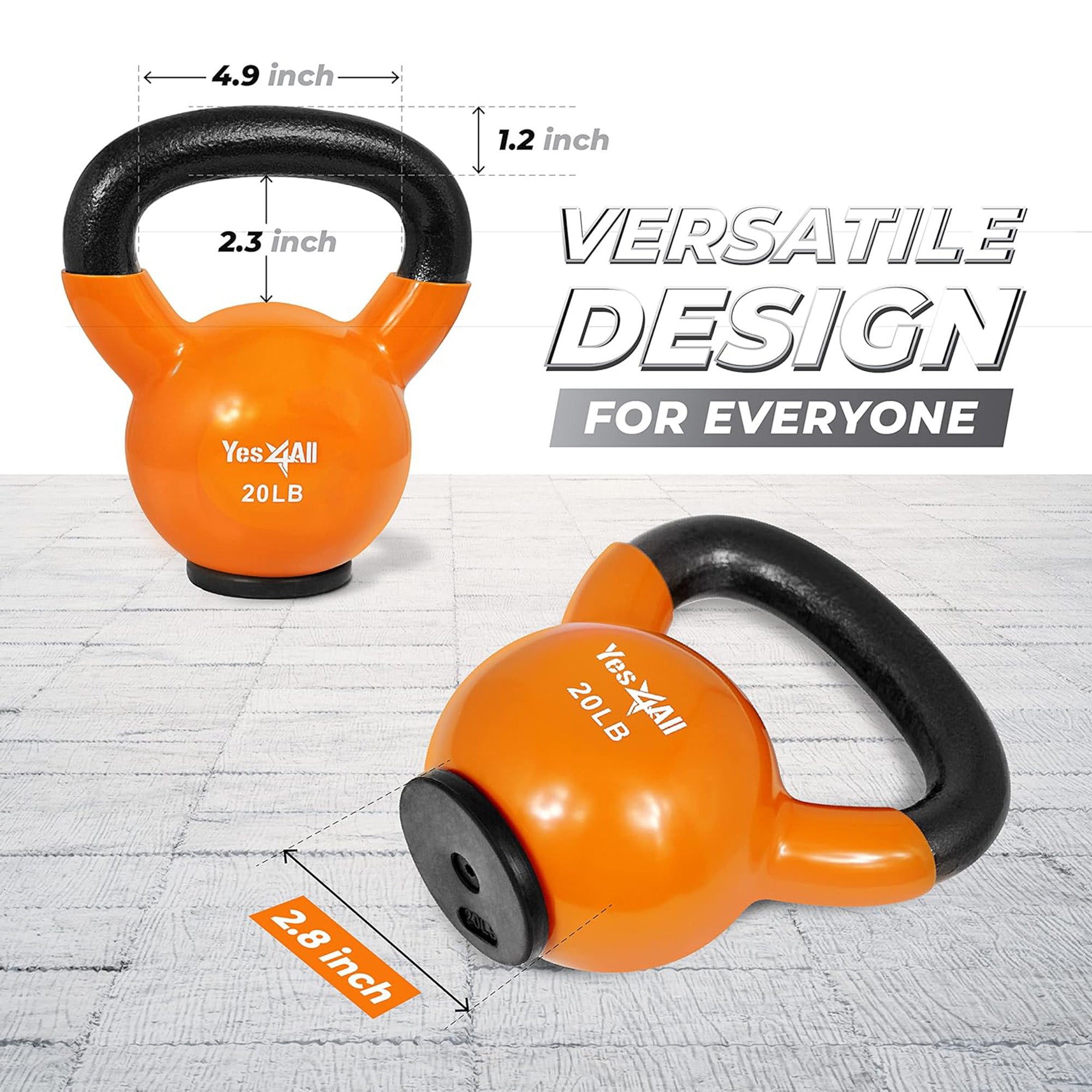 Yes4All 20lbs Kettlebell, Vinyl Coated Cast Iron Weight w/Rubber Base,(Open Box)