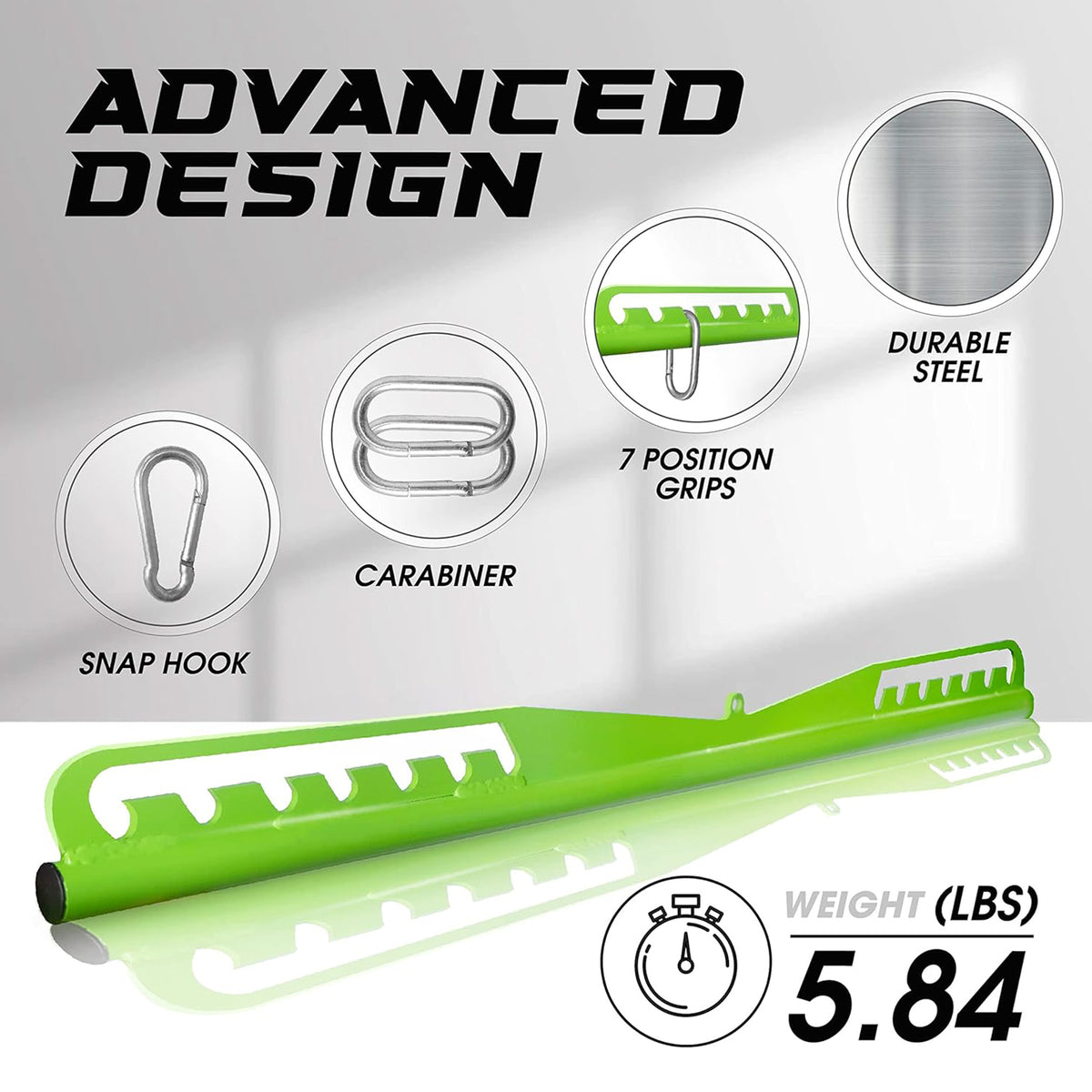 Yes4All Neutral Grip LAT Pull Down Bar Cable Machine Attachment, 7 Levels, Green - VMInnovations