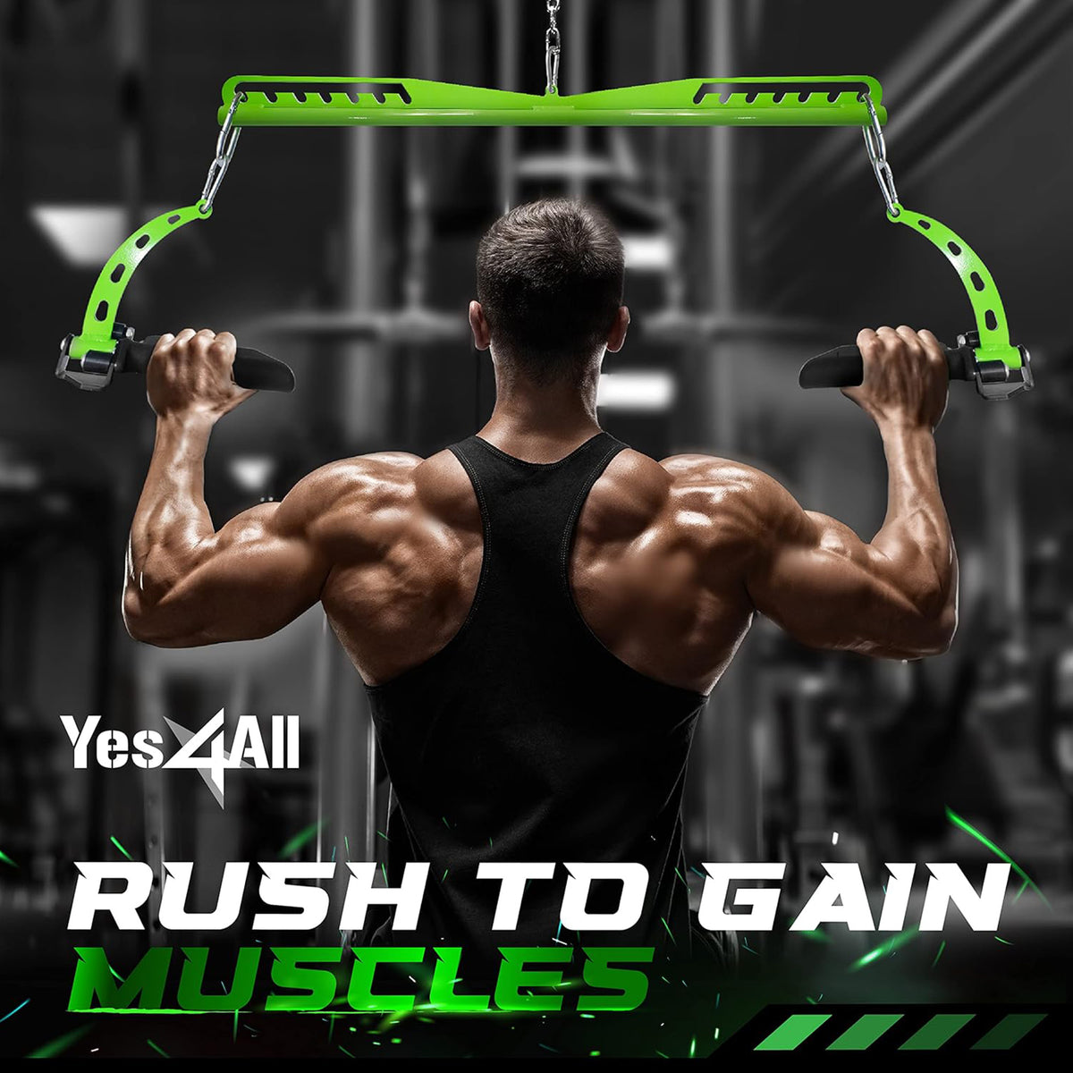 Yes4All Neutral Grip LAT Pull Down Bar Cable Machine Attachment, 7 Levels, Green - VMInnovations