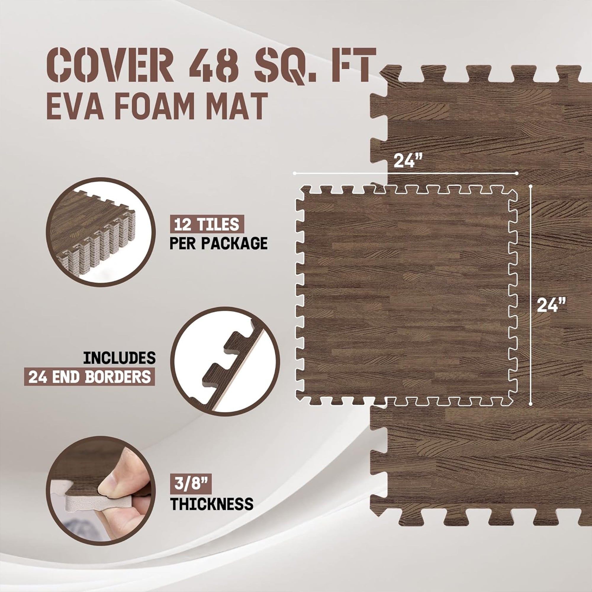 Yes4All Interlocking Foam Exercise Mat, 24"x24", 48 Sq Ft (Open Box)