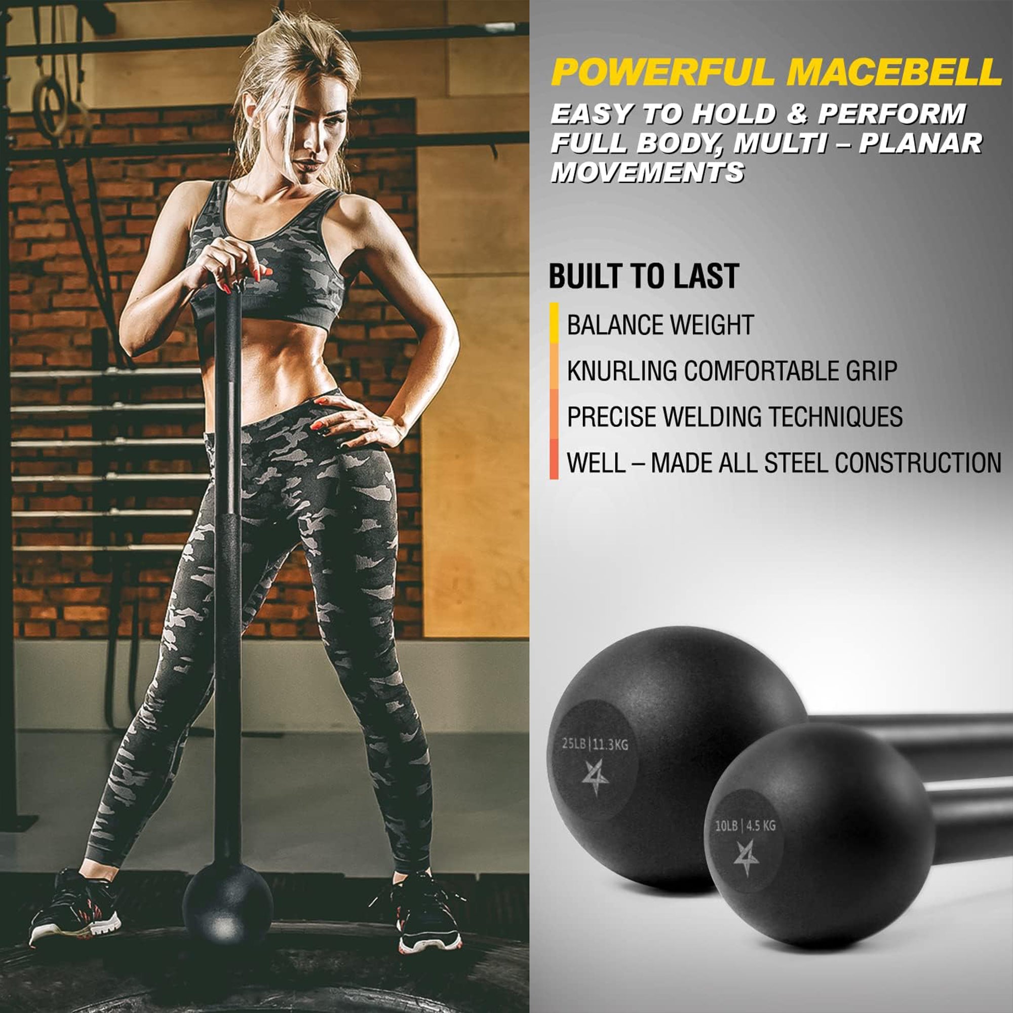 Yes4All Steel Mace Bell for Strength Training, and Forearms Workouts, (Open Box) - VMInnovations