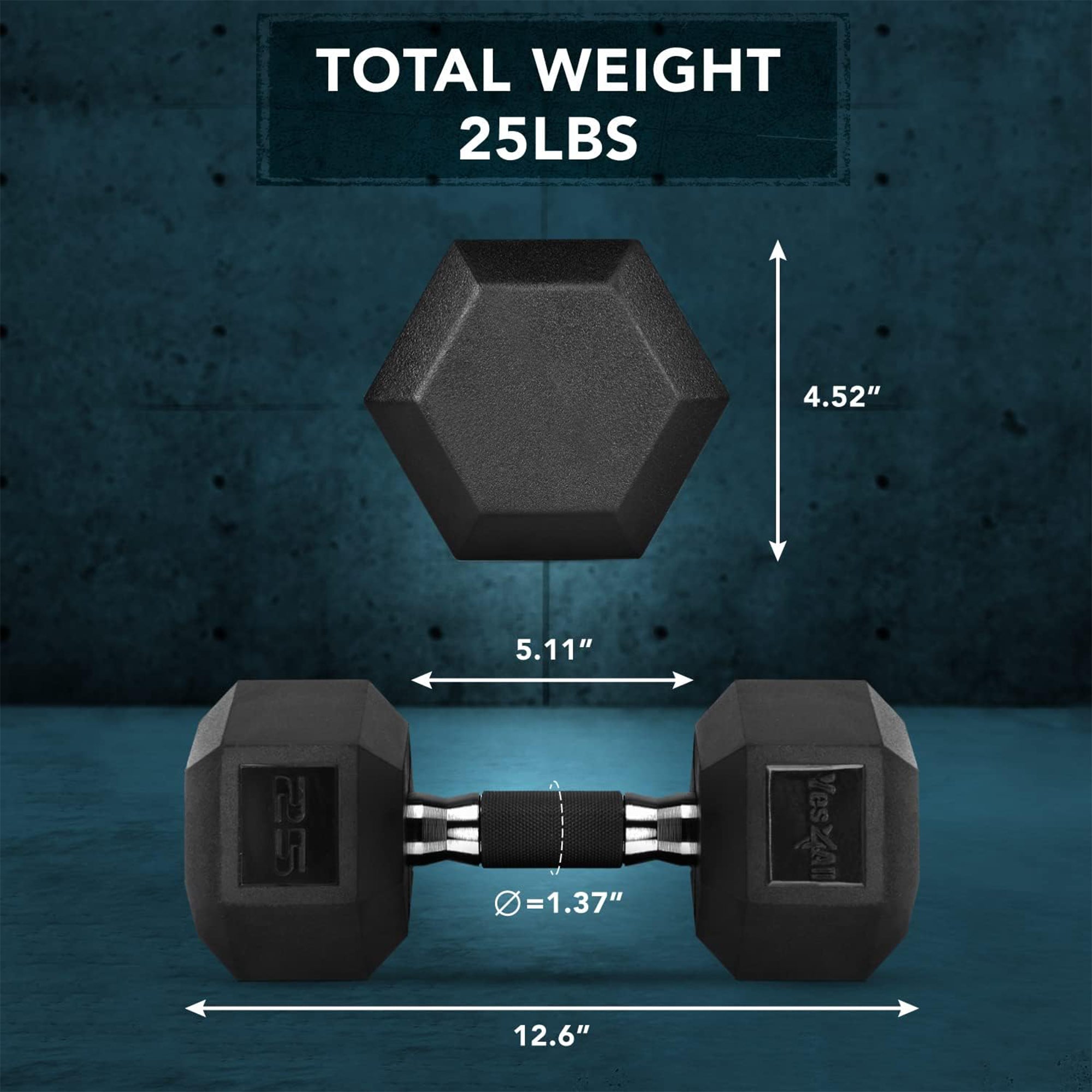 Yes4All Cast Iron Hex Dumbbell with Rubber Grip and PVC Coating, 25 Pounds - VMInnovations