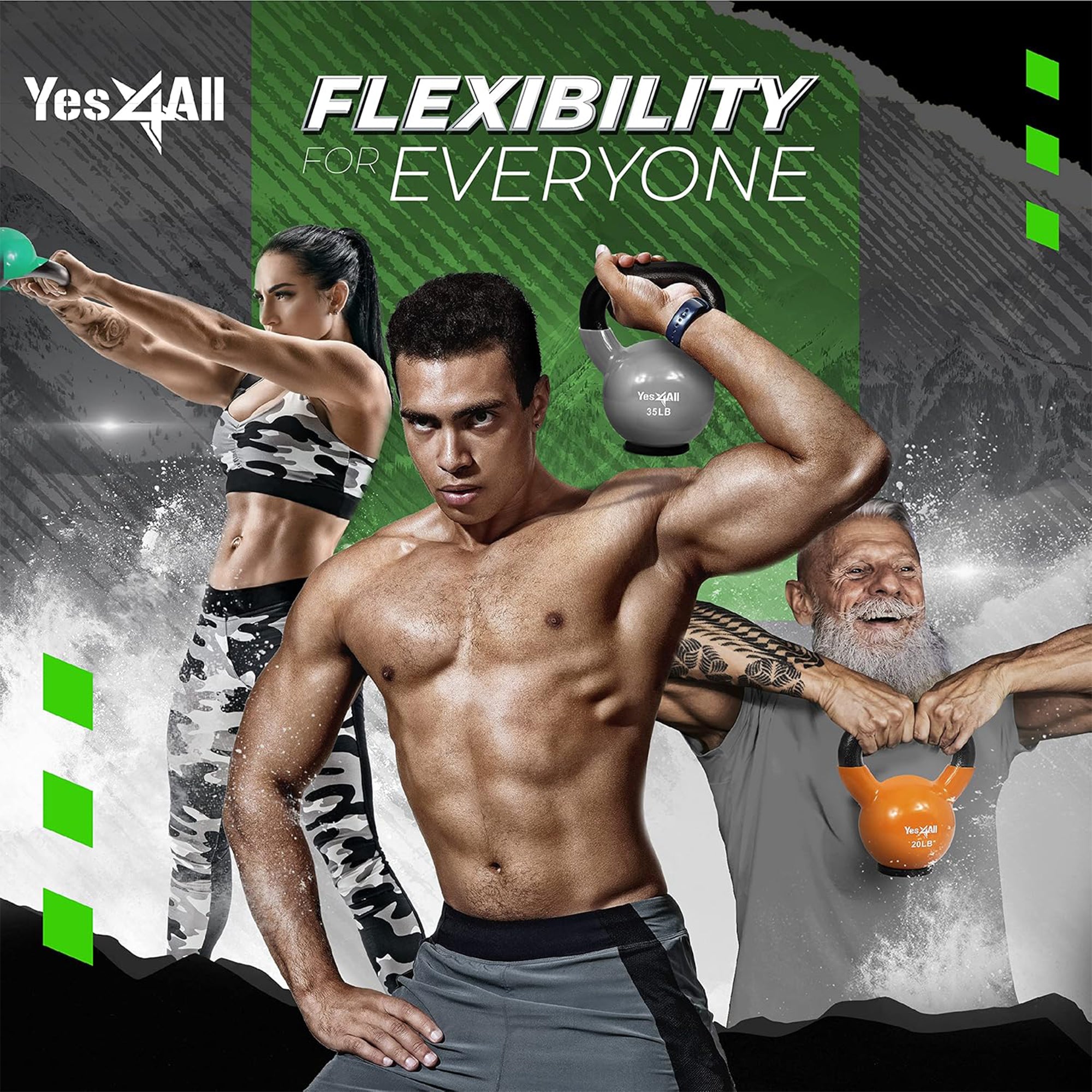 Yes4All 25 Pound Kettlebell, Vinyl Coated Cast Iron Weight w/Rubber Base, Green - VMInnovations