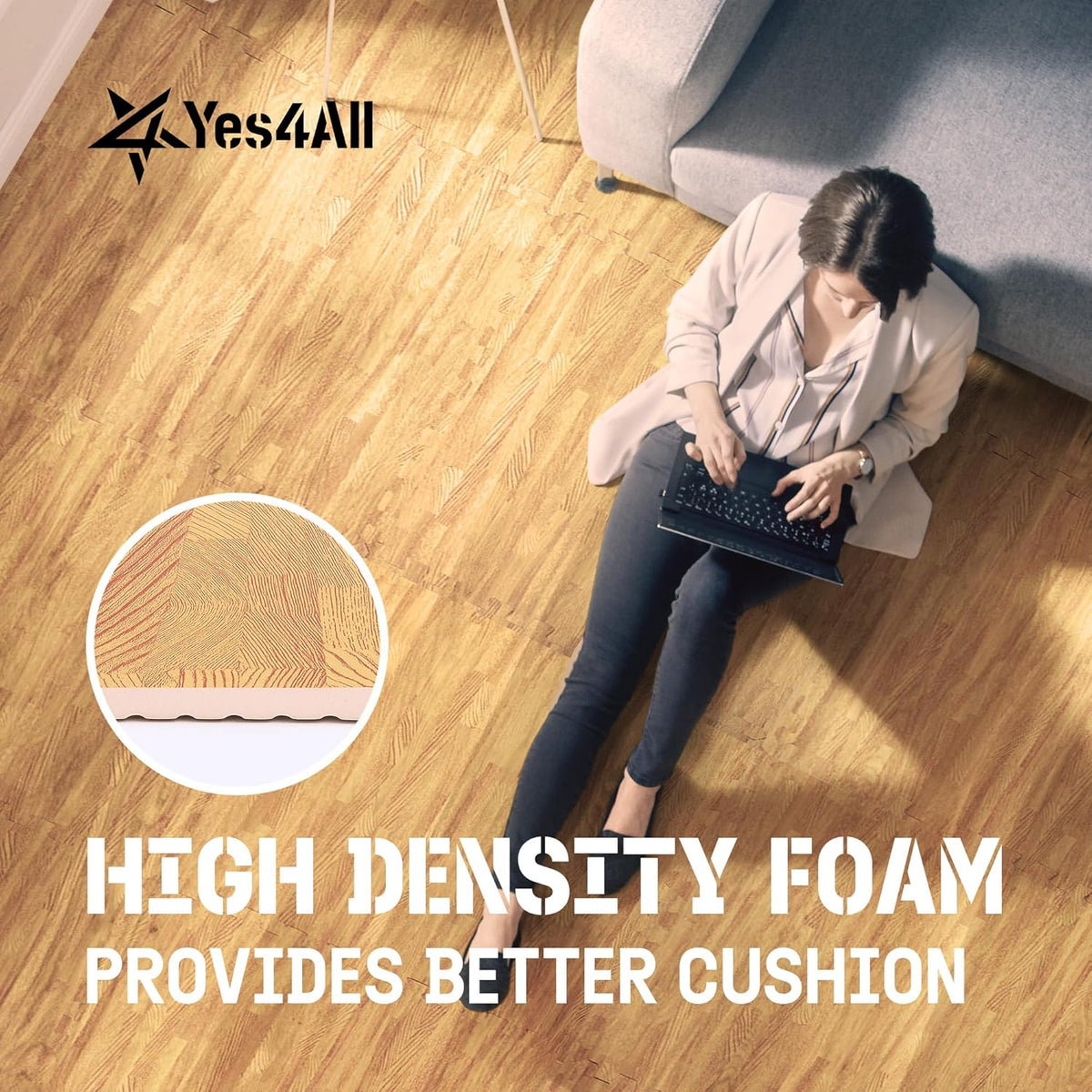 Yes4All Interlocking Foam Exercise Mat, 24"x24", Light Oak Wood (Open Box)