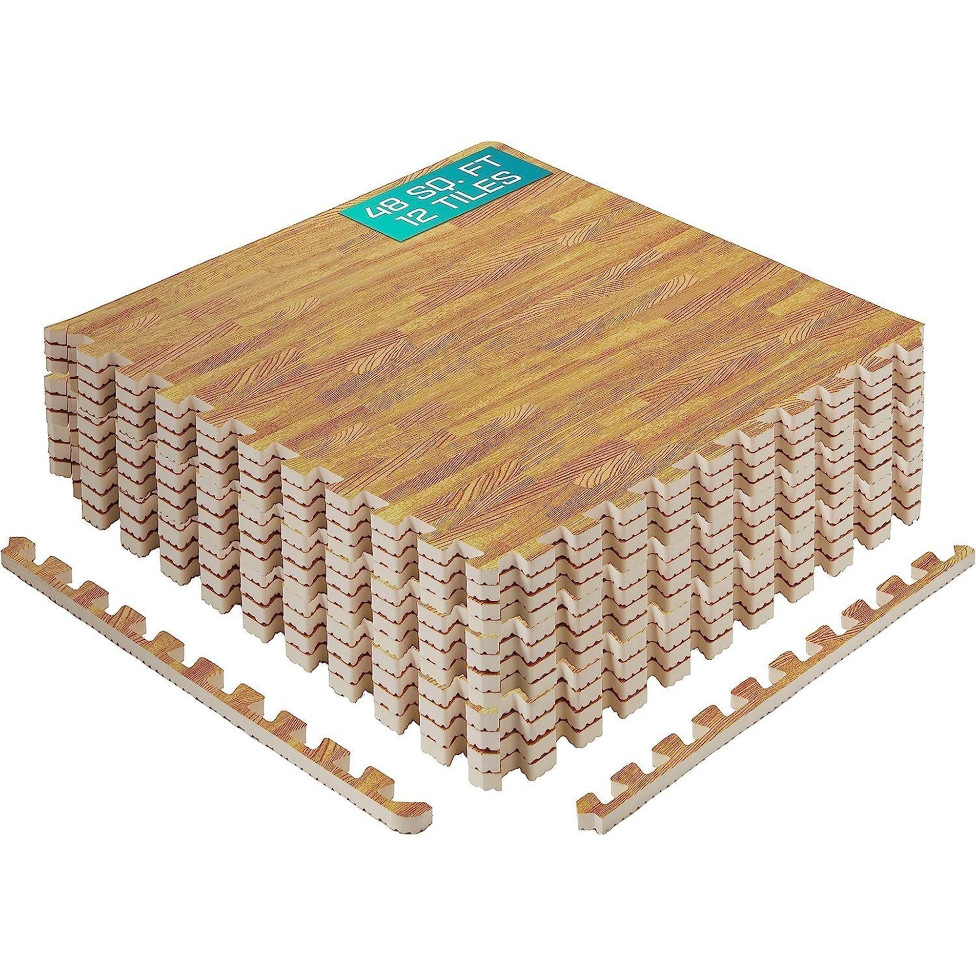 Yes4All Interlocking Foam Exercise Mat, 24"x24", Light Oak Wood (Open Box)