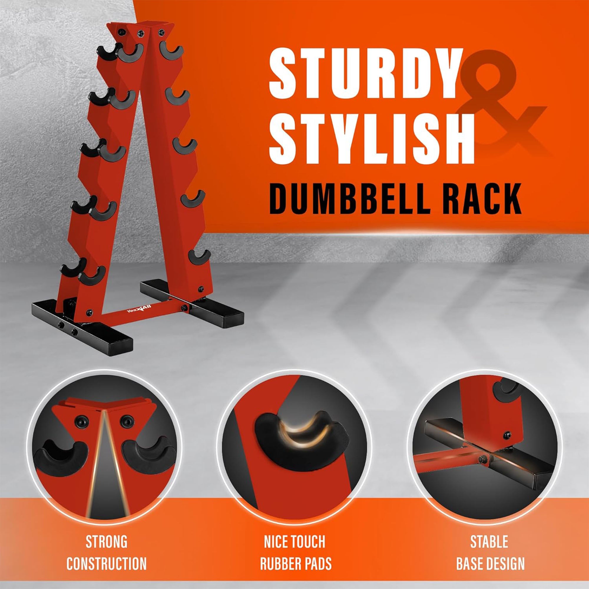 Yes4All A Frame Rack with 5 Tiers, Weight Storage for 5-25 Pound Dumbbells, Red - VMInnovations