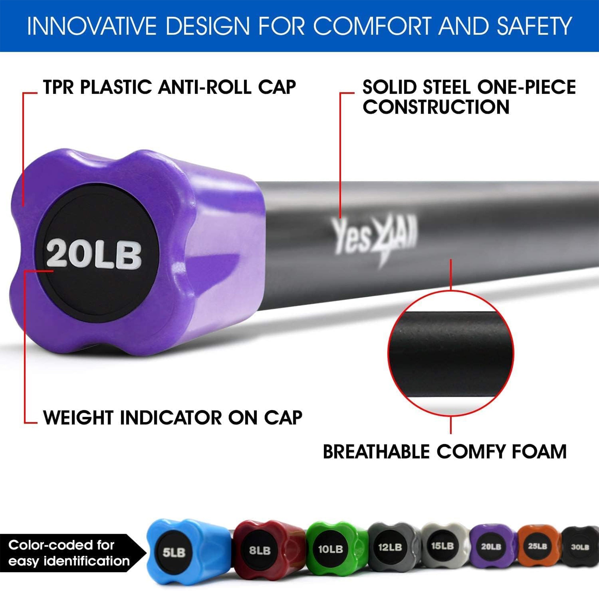 Yes4All Total Body Workout Bar for Strength Training and Exercise, (Open Box)