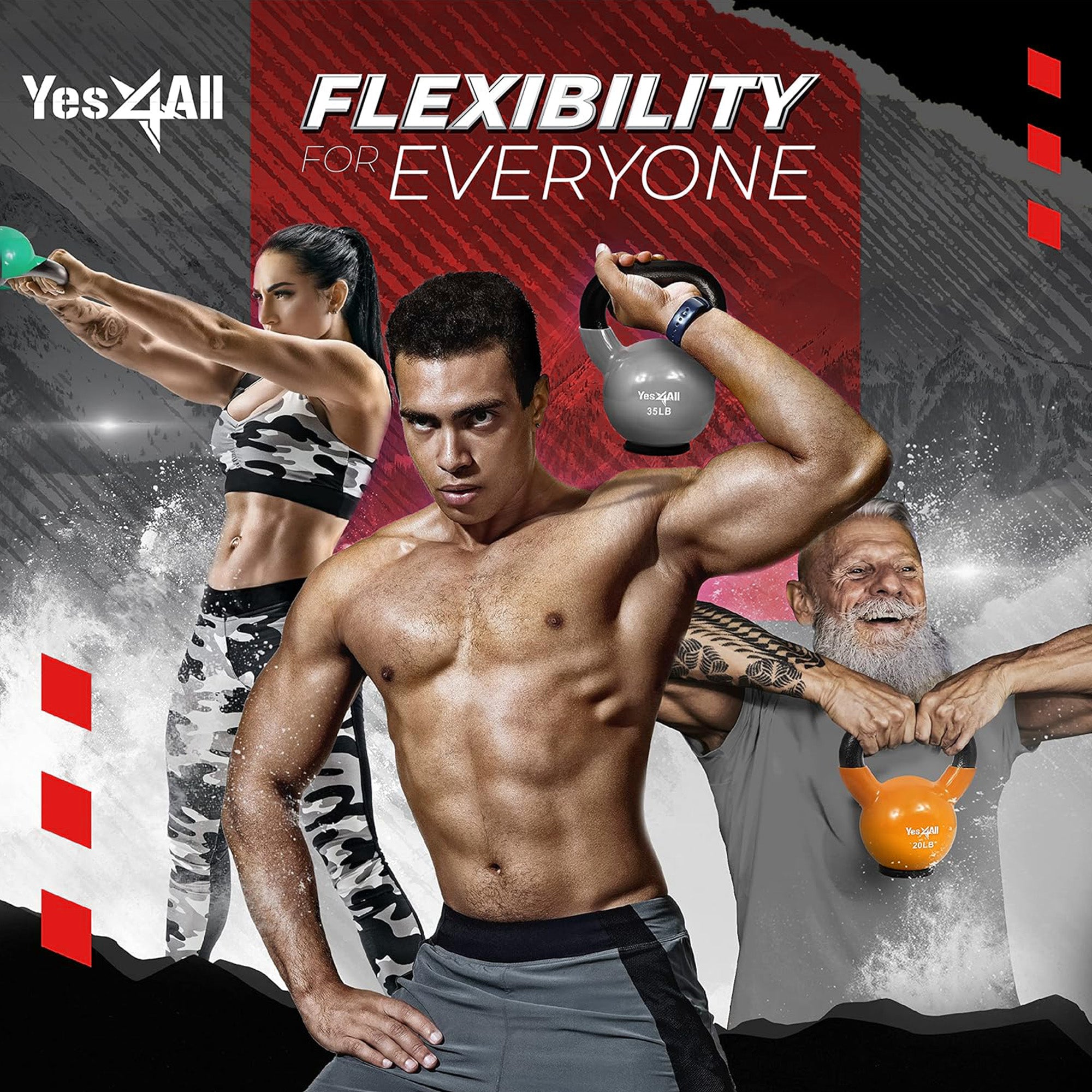 Yes4All 30 Pound Kettlebell, Vinyl Coated Cast Iron Weight w/Rubber Base, Red (Open Box)