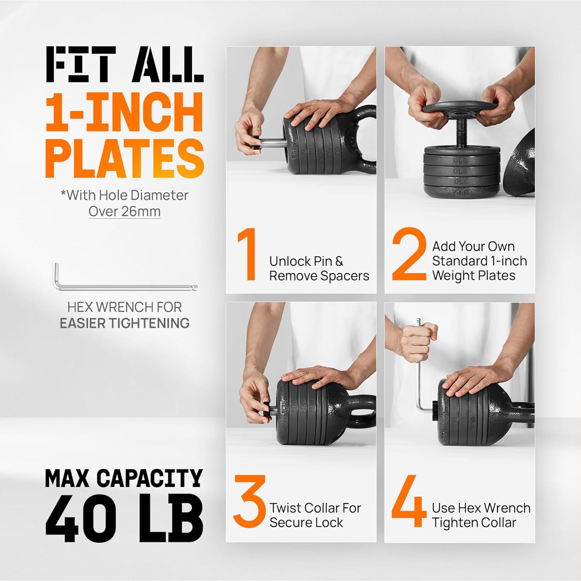 Yes4All 20 Pound Kettlebell, Cast Iron Weight w/Spacer & Lock (Open Box)