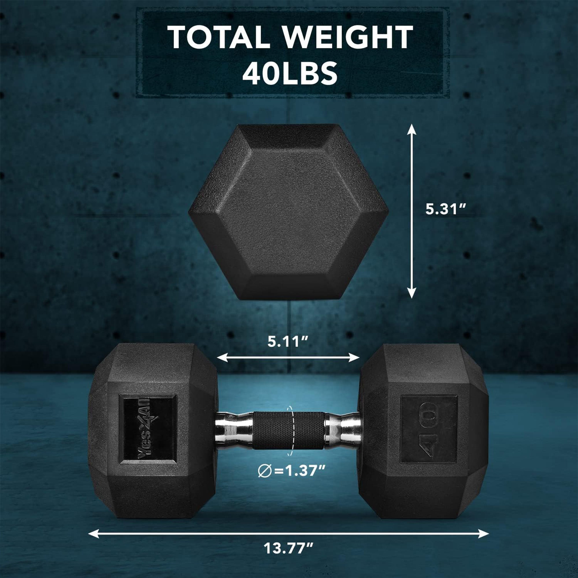 Yes4All Cast Iron Hex Dumbbell with Rubber Grip and PVC Coating, 40 Pounds - VMInnovations