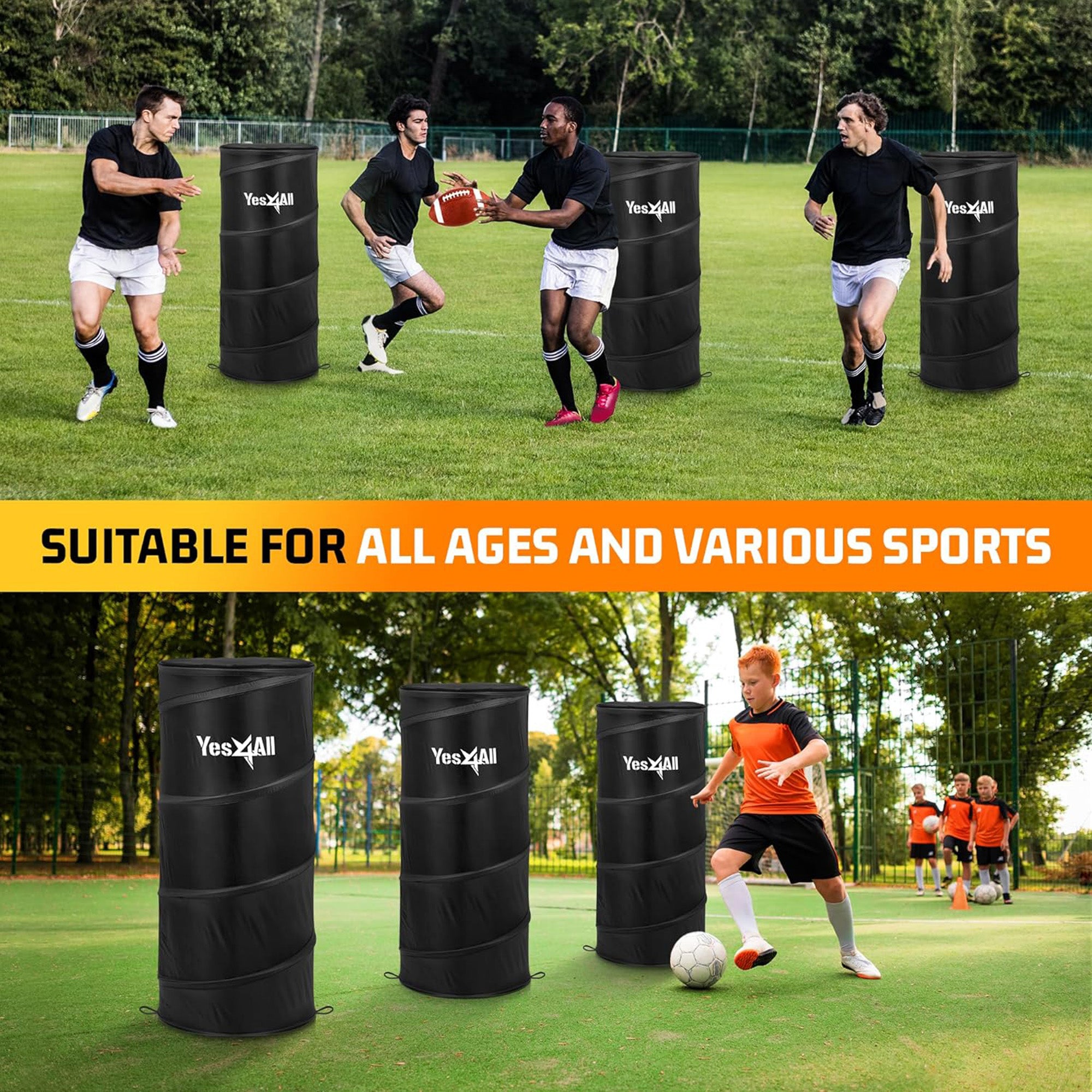 Yes4All Pop Up Defender, Indoor Outdoor Sport Training Equipment, 3 Pack, Black - VMInnovations