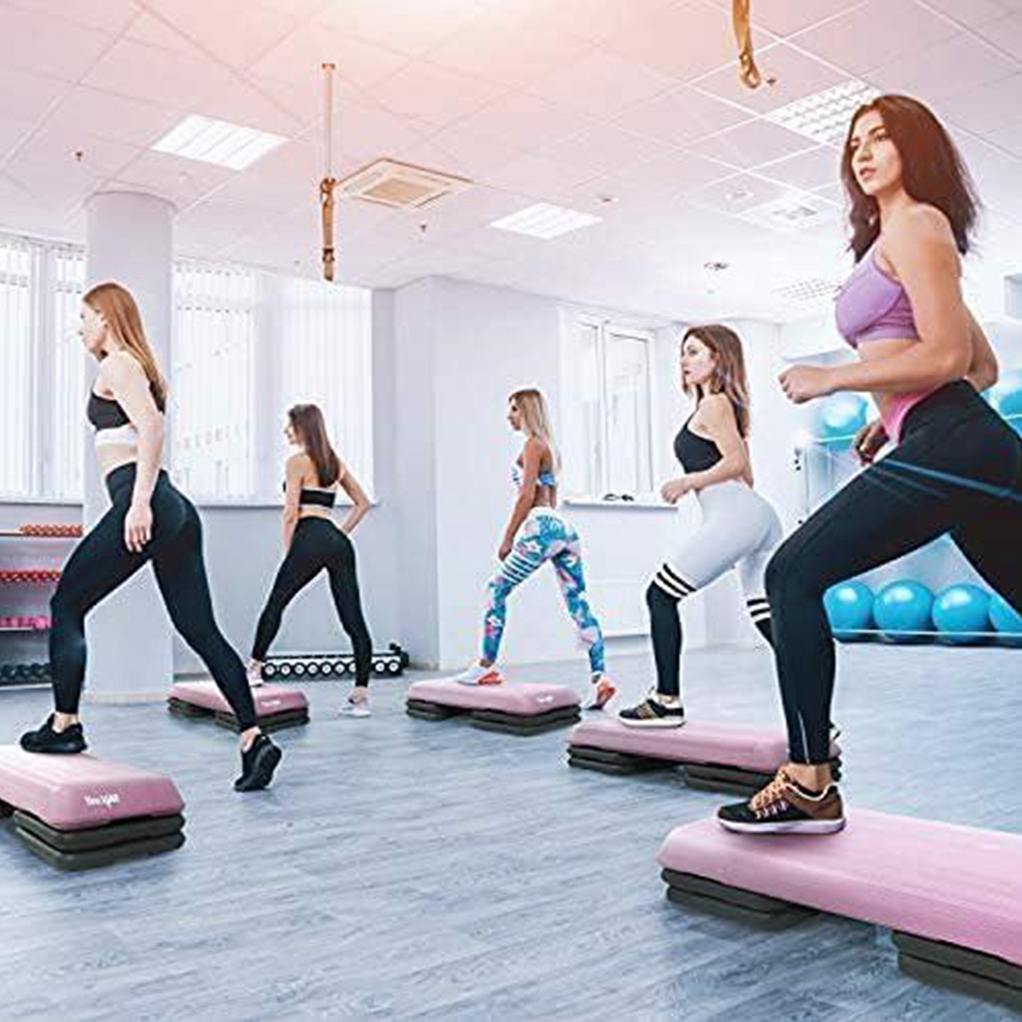 Yes4All Aerobic Deck Step Platform with 4 Risers, Health Club Size, Pink/Grey - VMInnovations