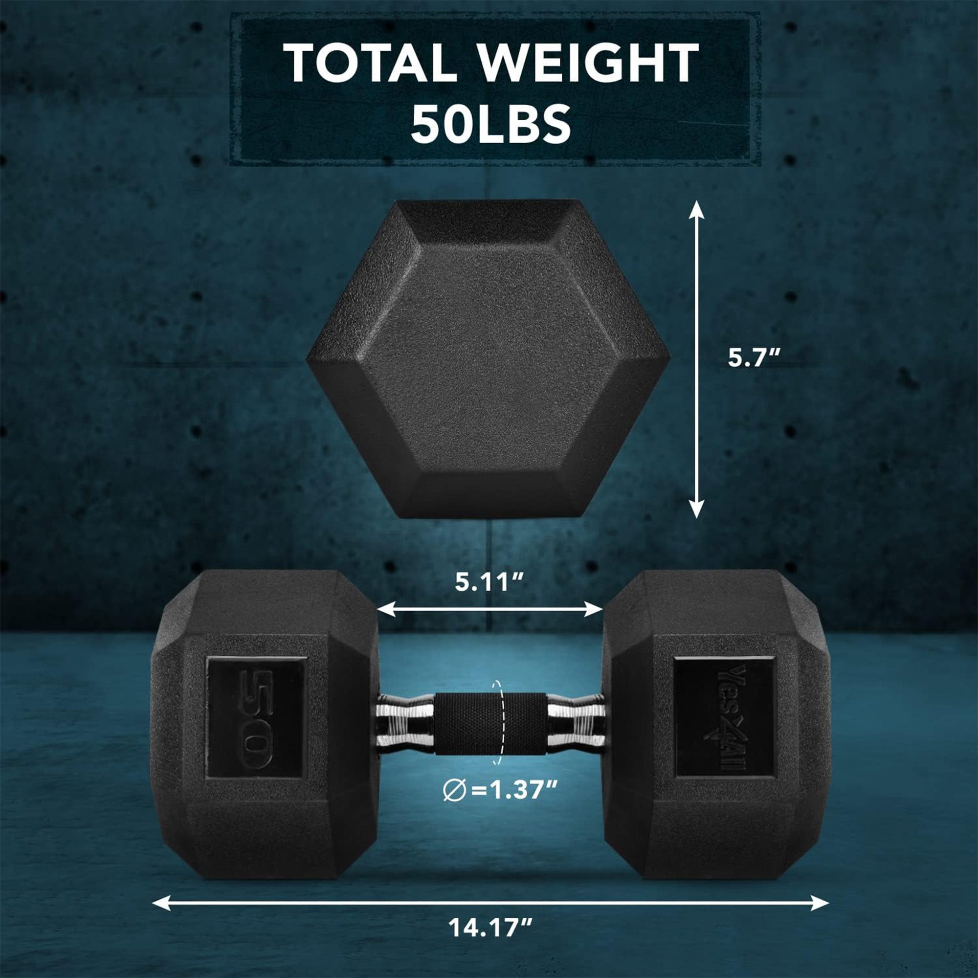 Yes4All Cast Iron Hex Dumbbells with Rubber Grip and PVC Coating, 50 Pound Pair - VMInnovations