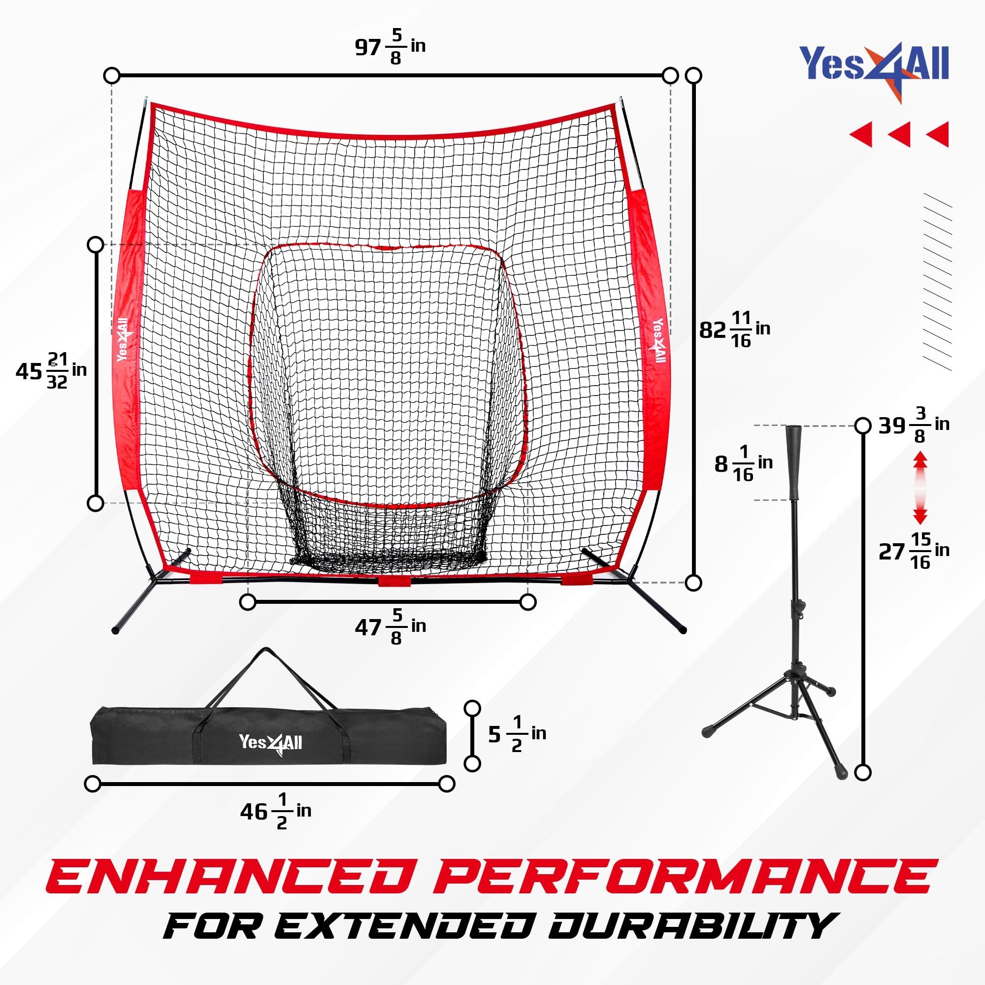 Yes4All 7ft x 7ft Baseball Net w/ Batting Tee for Hitting & Pitching, Black - VMInnovations