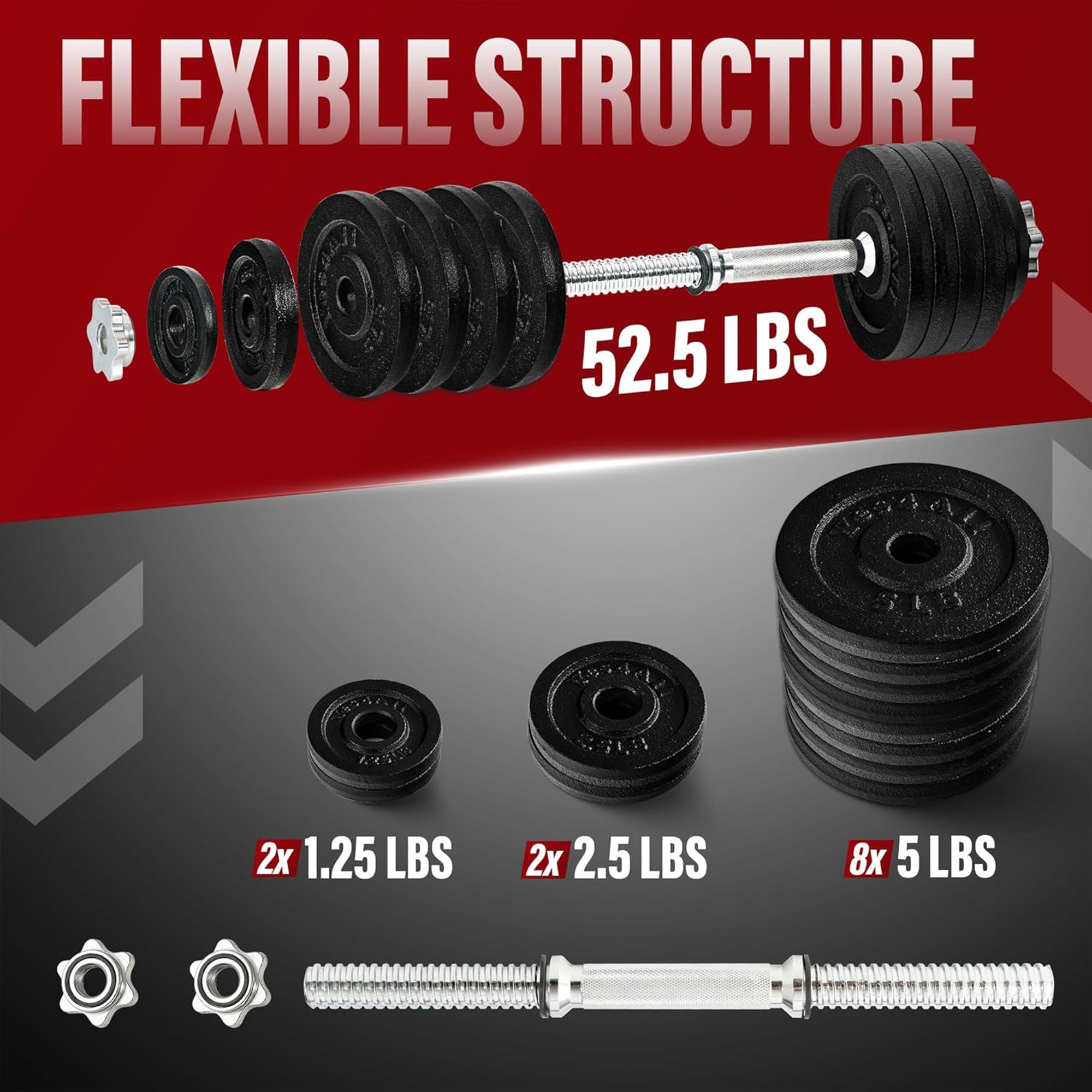 Yes4All Adjustable Dumbbell Set with Connectors, Plates & Lock Collars, 52.5 LB