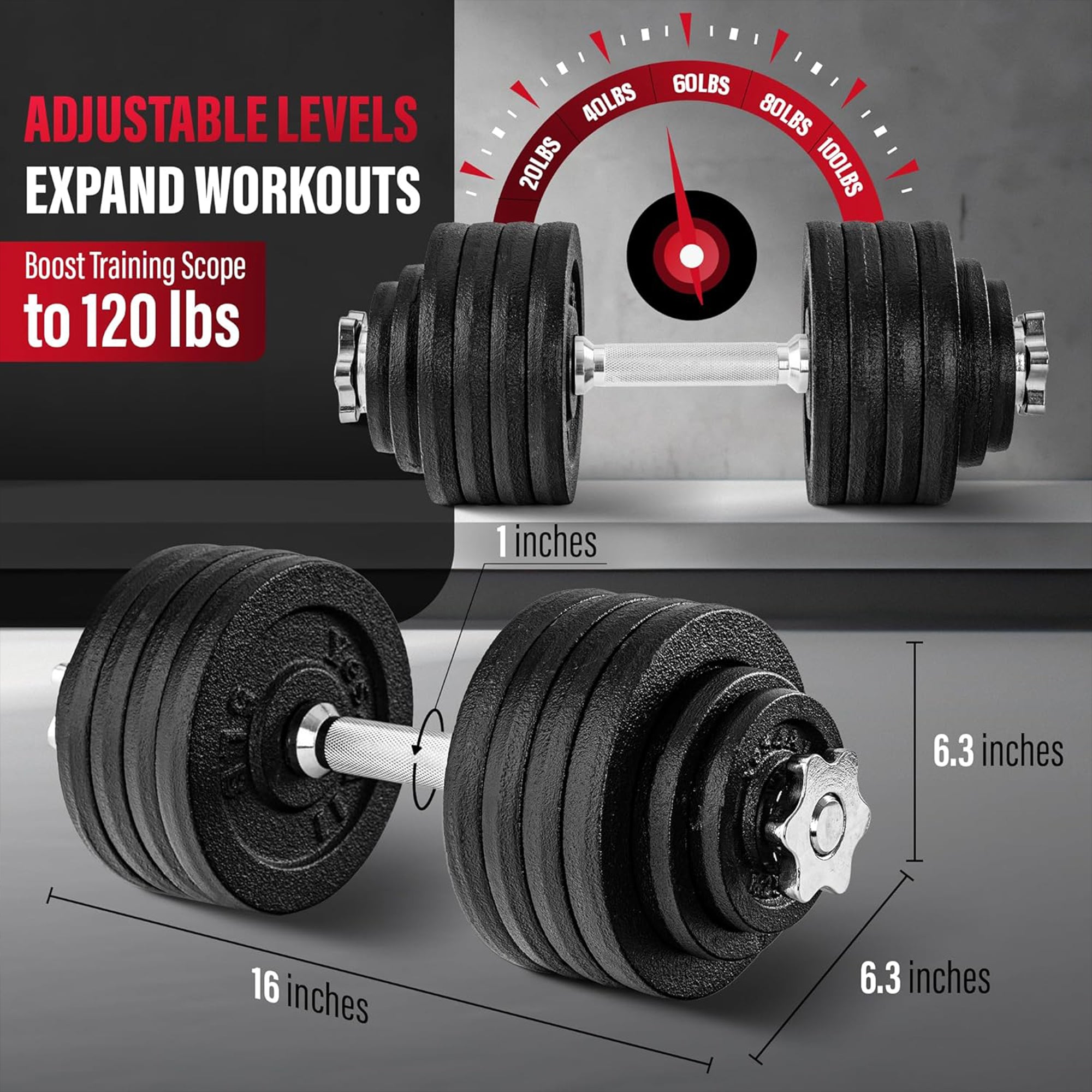 Yes4All Adjustable Dumbbell Set with Connectors, Plates & Lock Collars, 52.5 LB