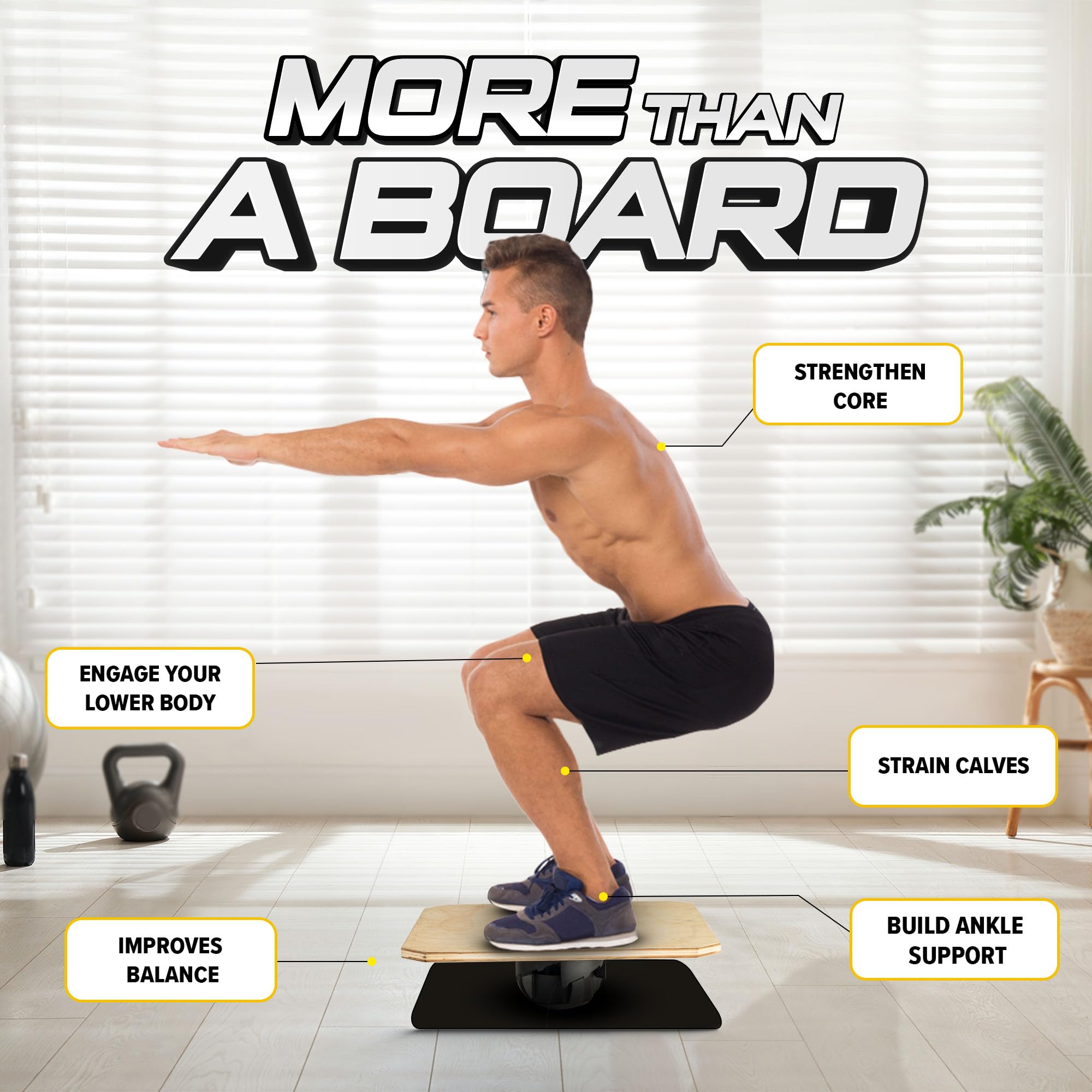 Yes4All 350Lbs Adjustable Wooden Balance Board, 20" x 20" Birch Rocker Board - VMInnovations