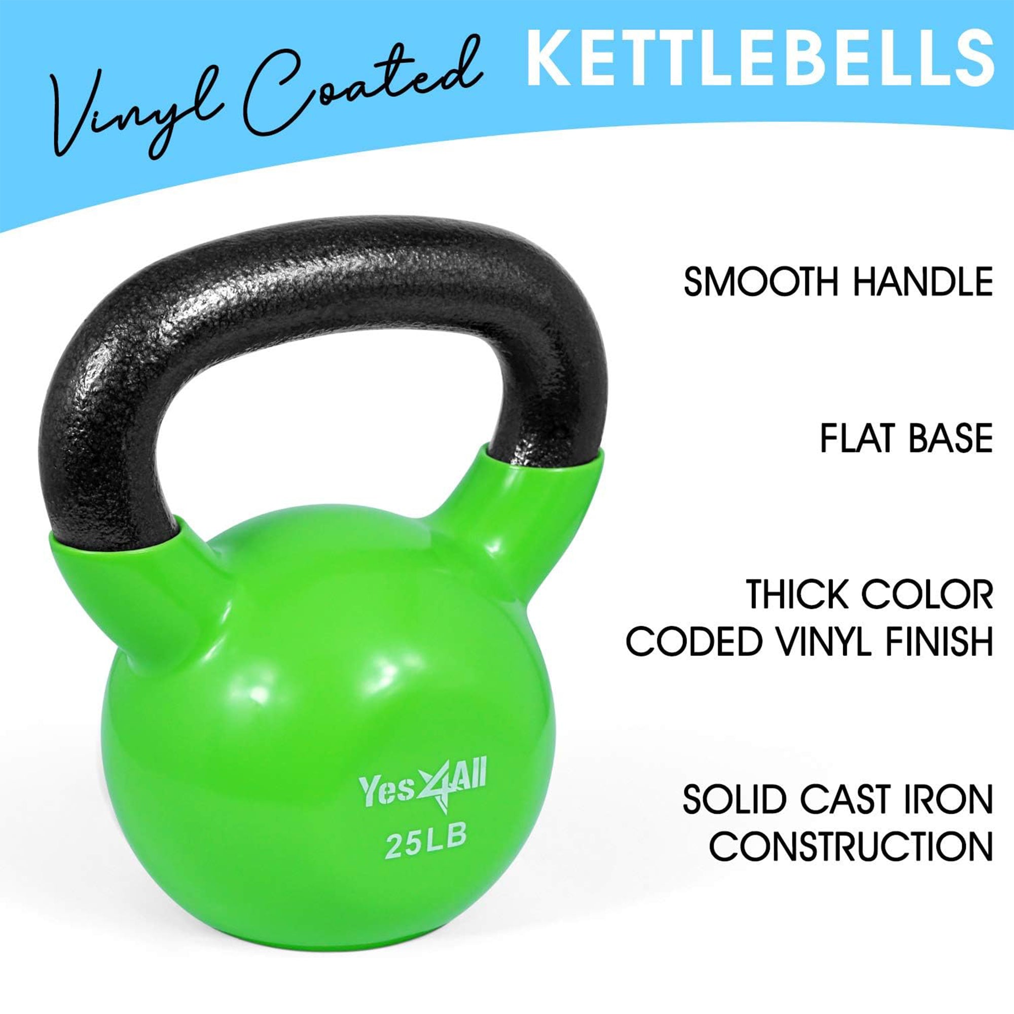 Yes4All 15,20& 25 Kettlebell Set, Vinyl Coated Cast Iron Weights (Open Box) - VMInnovations
